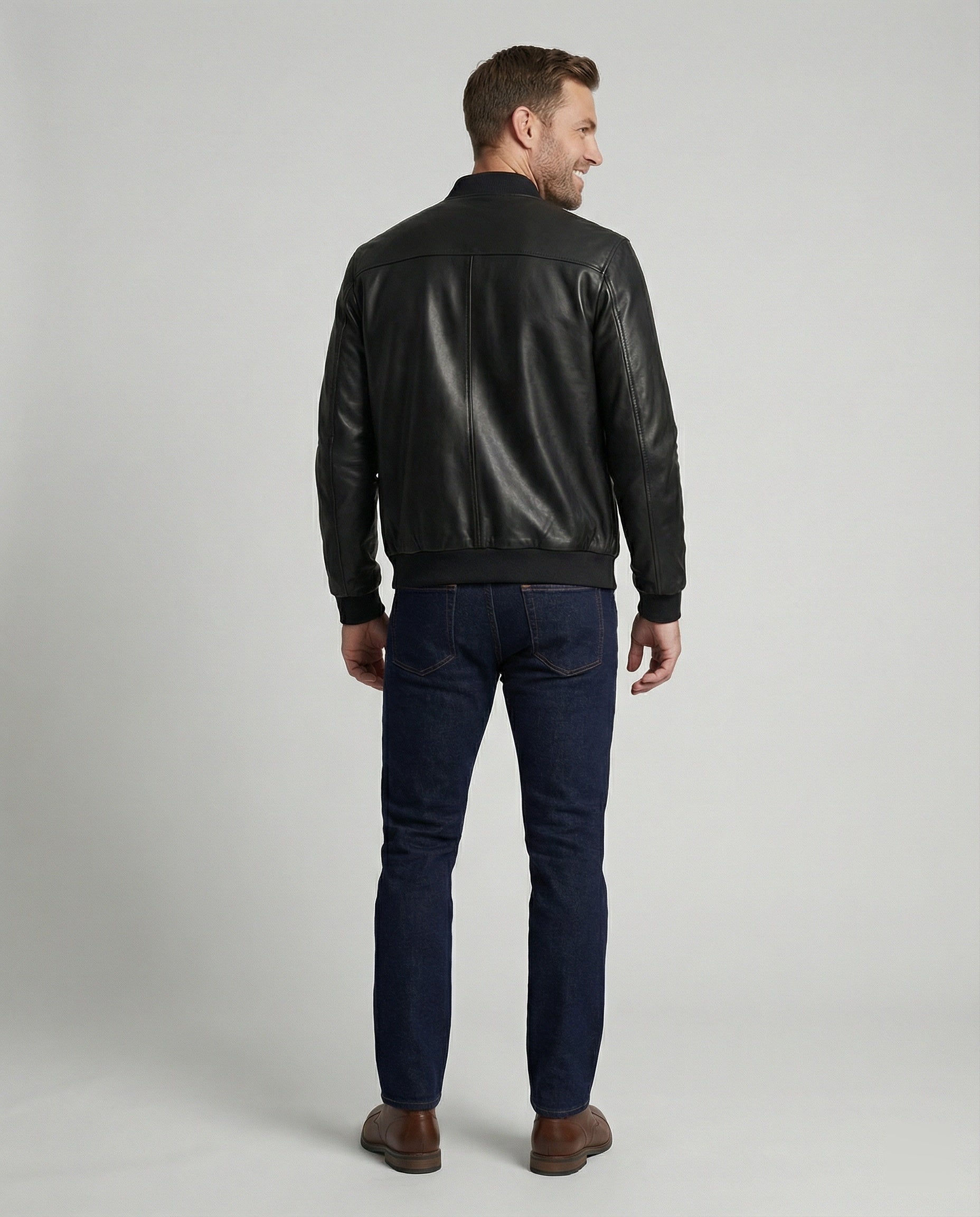 Men's Leather Look Bomber Jacket