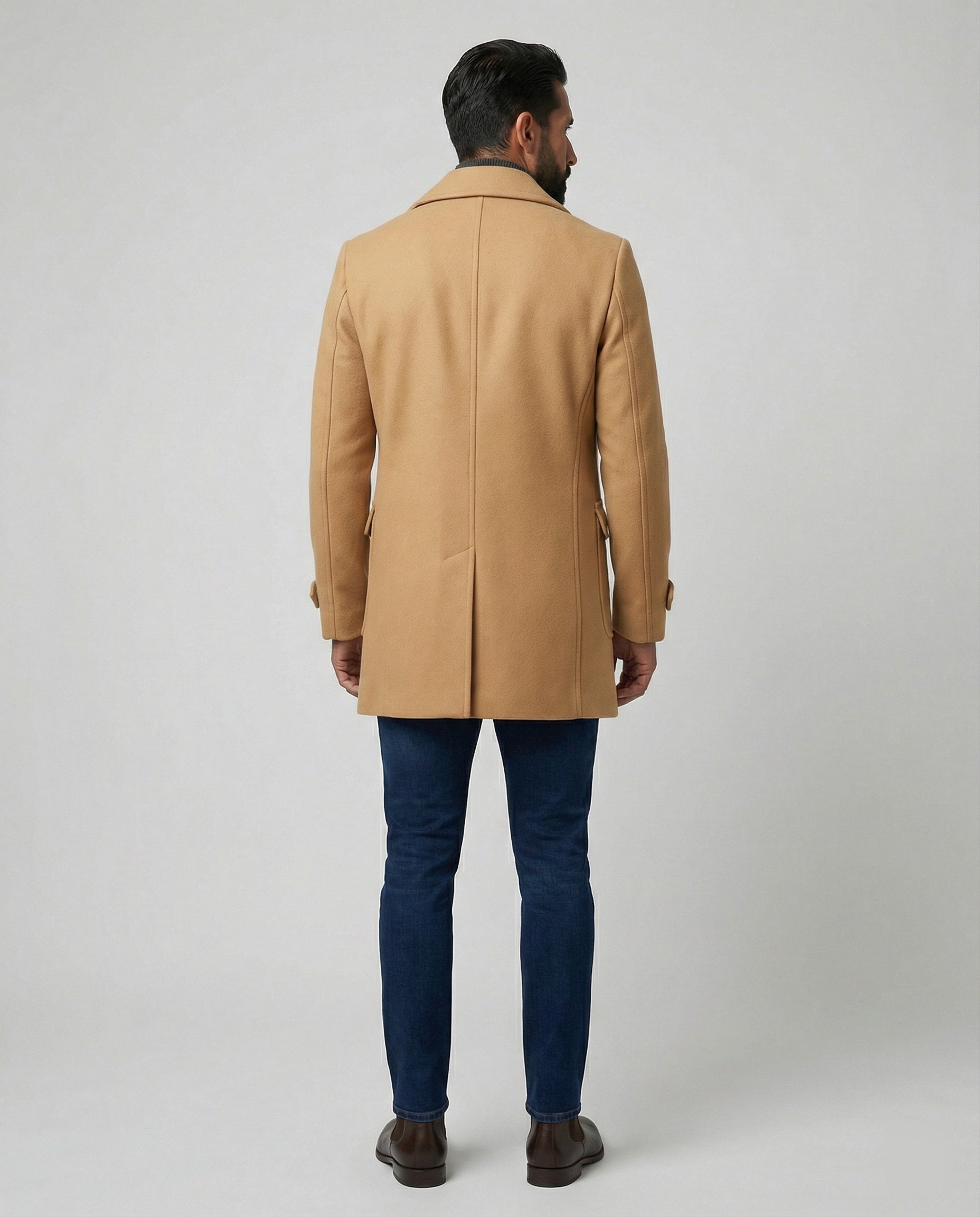 Men's Elegant Wool Coat with Double Button Placket