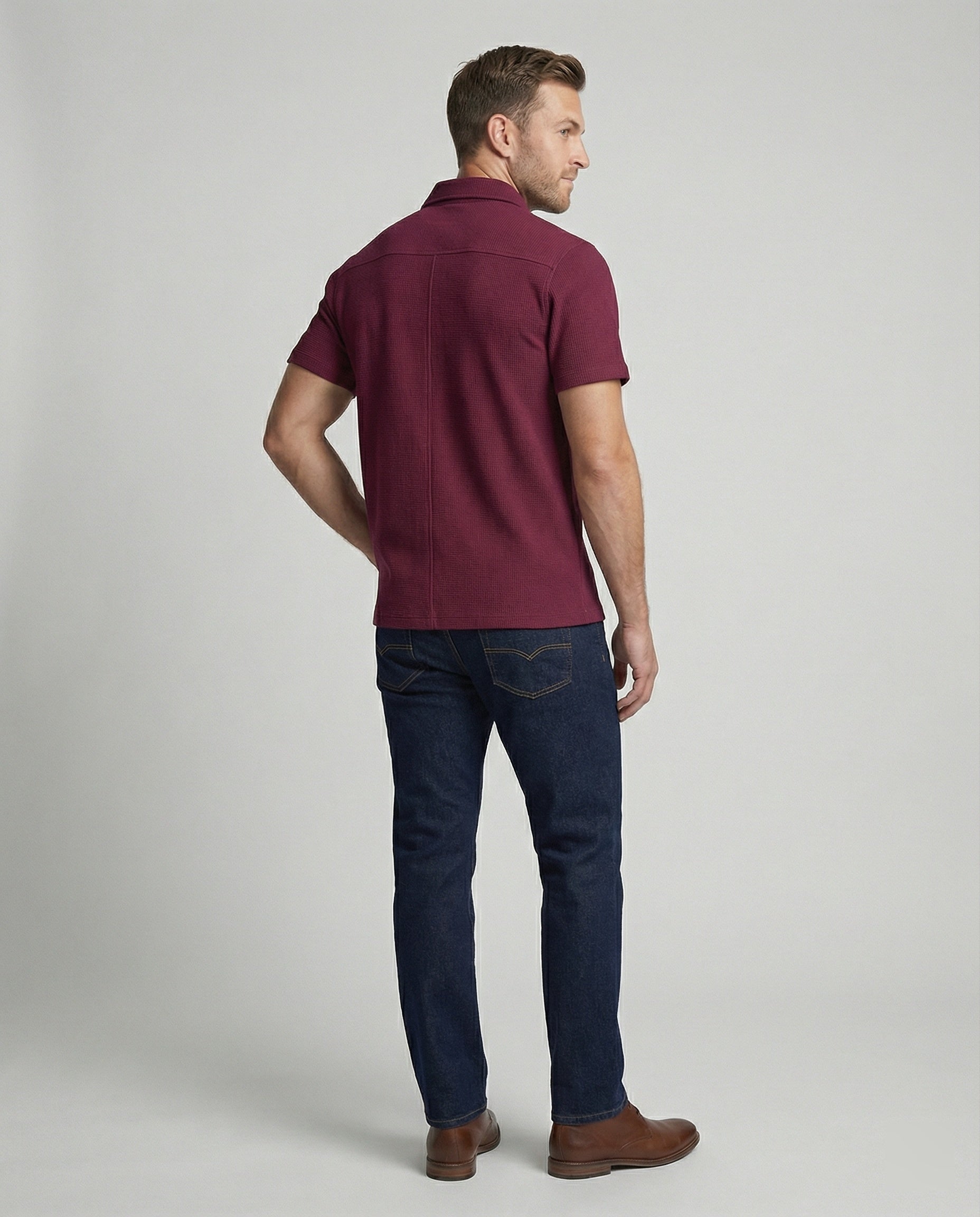 Men's Short Sleeve Shirt with Textured Fabric