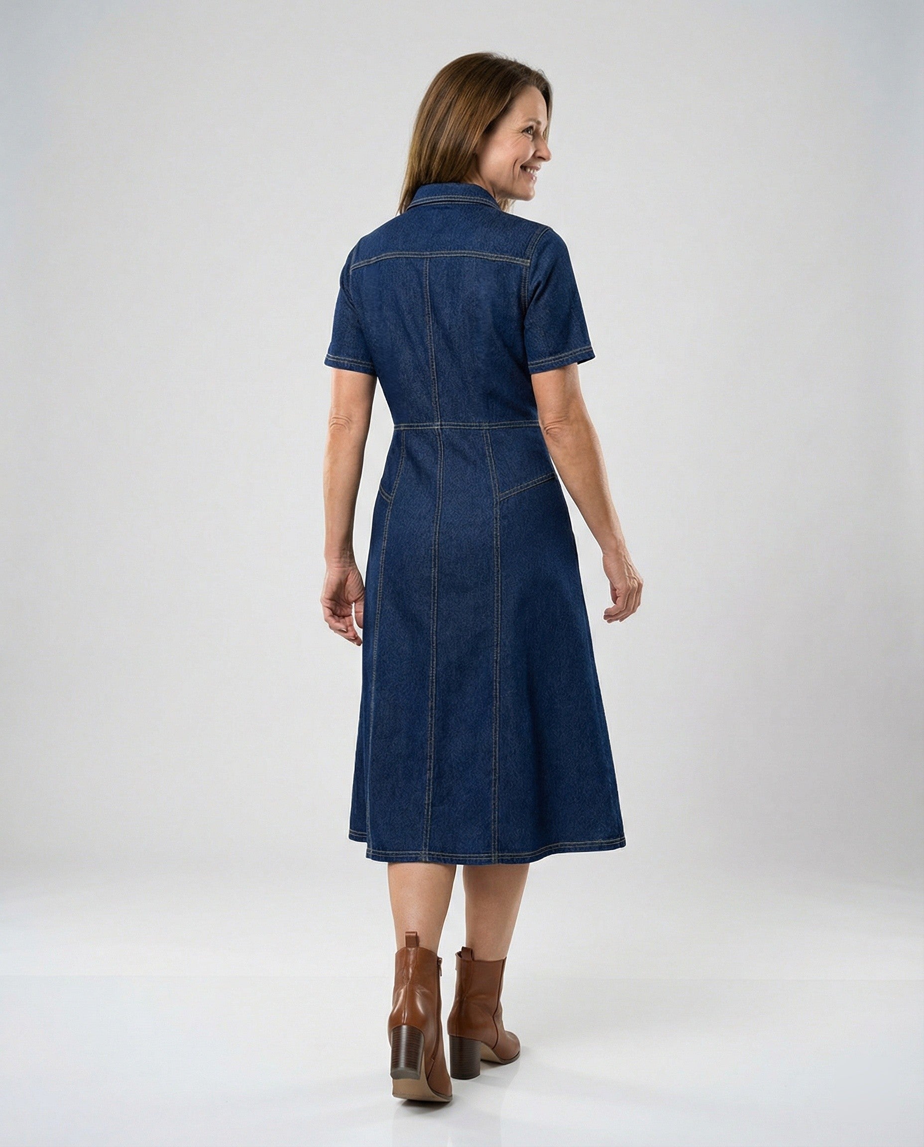 Ladies Midi Denim Dress with Button Placket