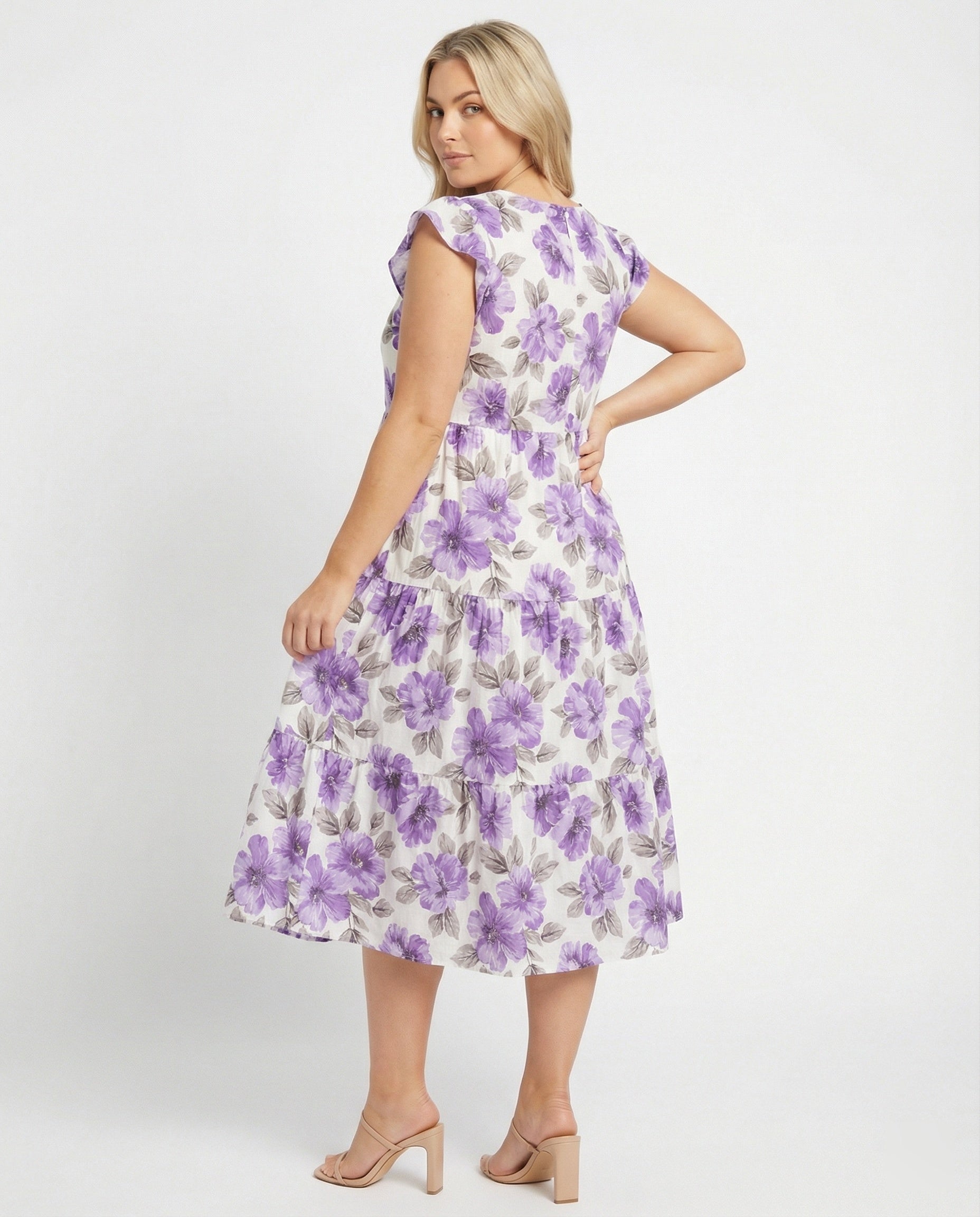 Women's knee-length summer dress with ruffle