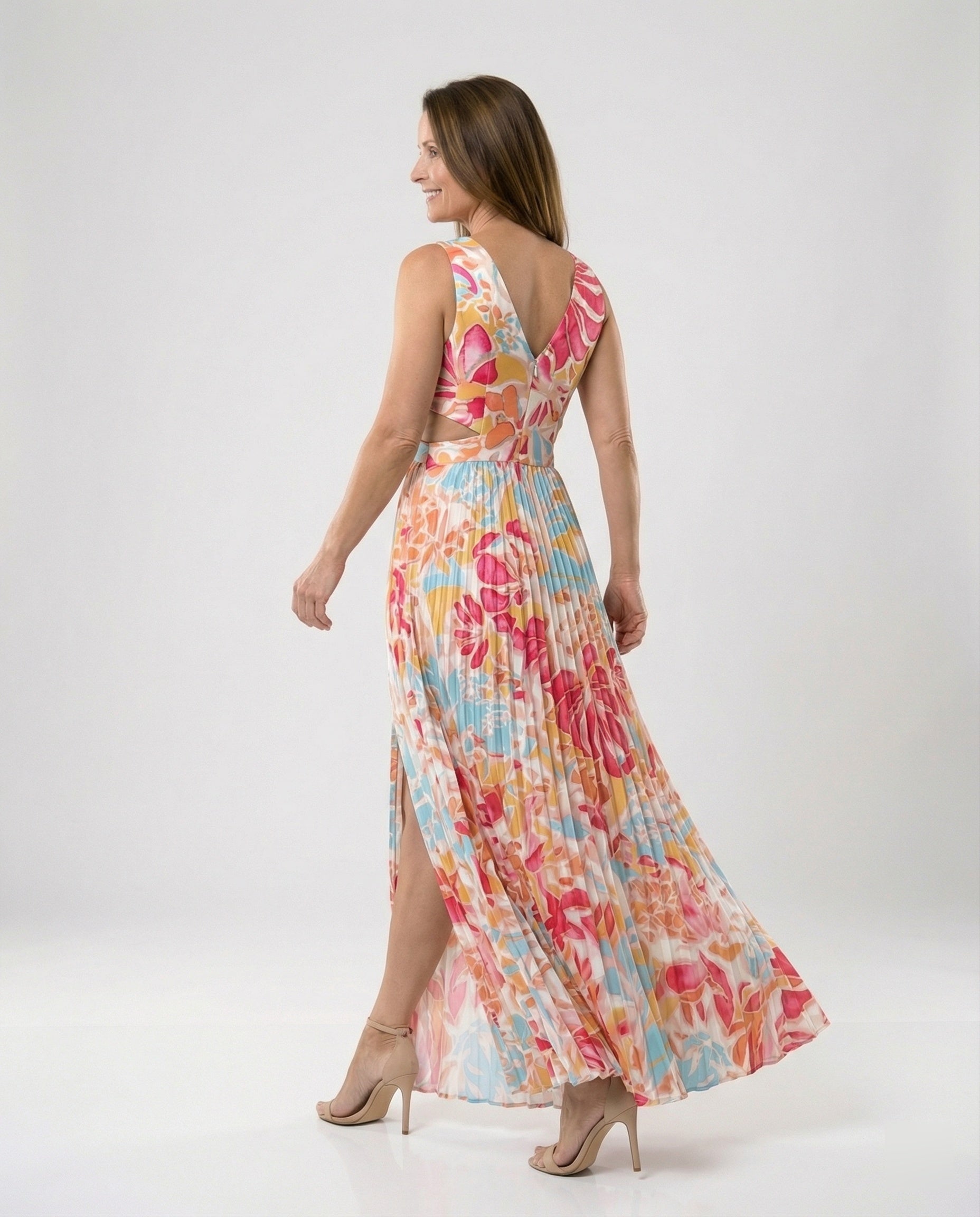 Pleated Maxi Dress With Cut Outs Women