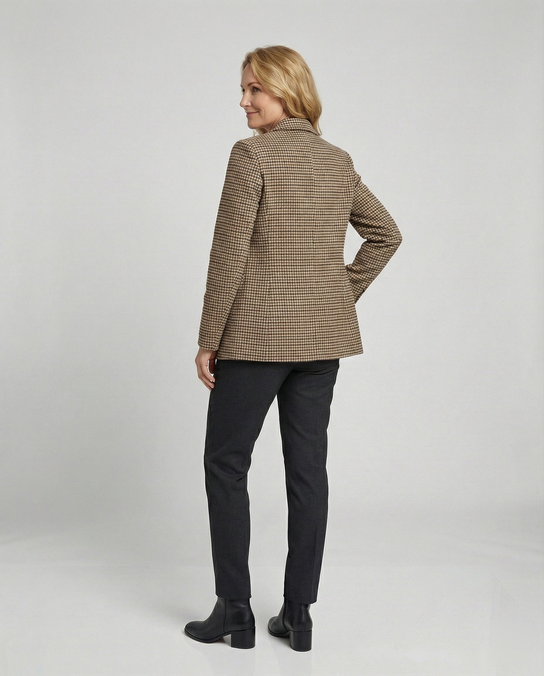 Women's checked blazer jacket with double button placket