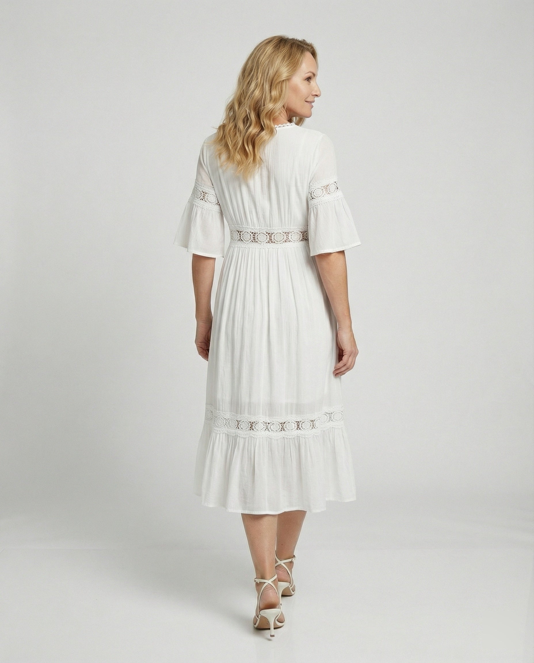 Ladies Midi Dress Lace V-Neck