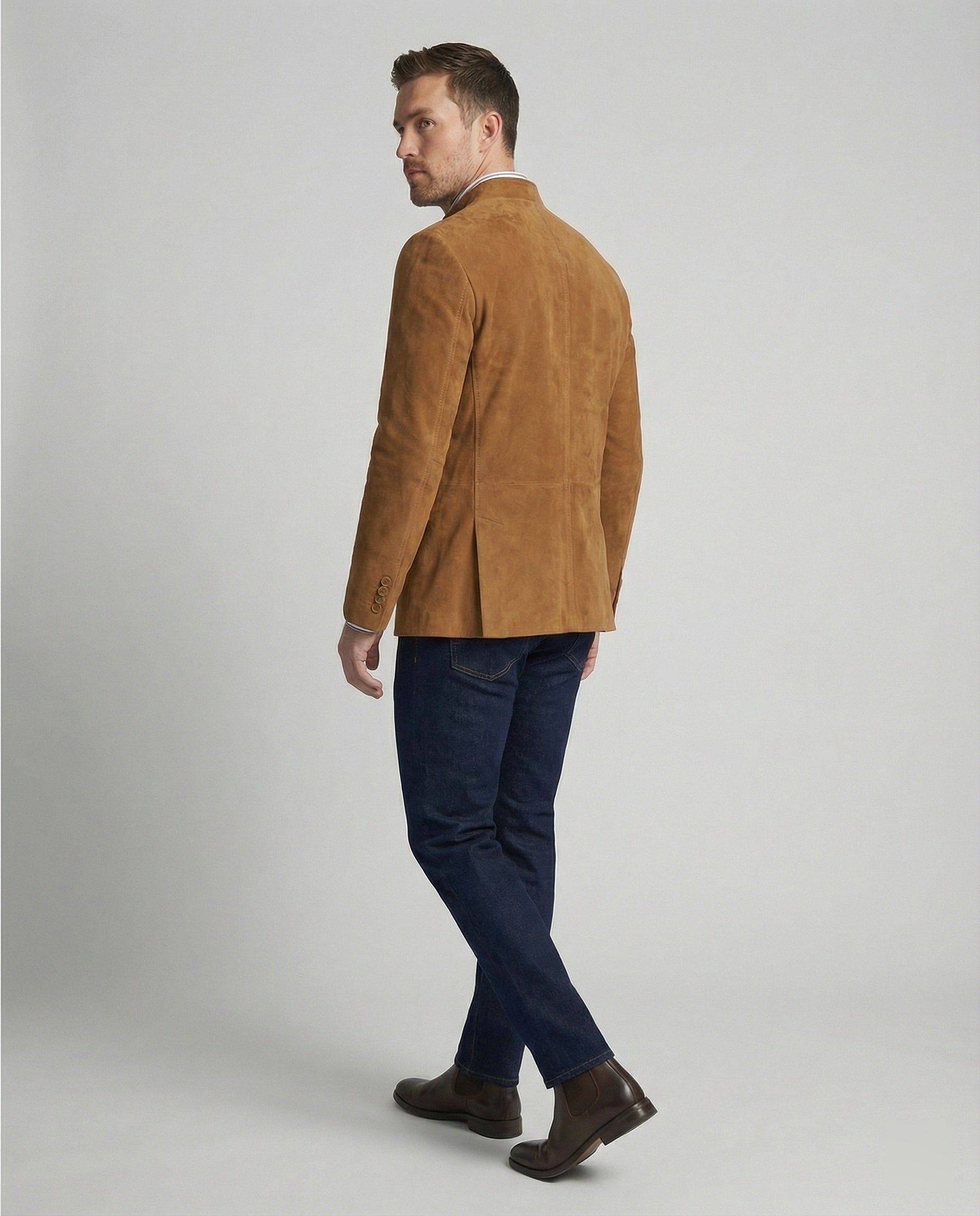Men's Blazer Leather Look with Stand-Up Collar