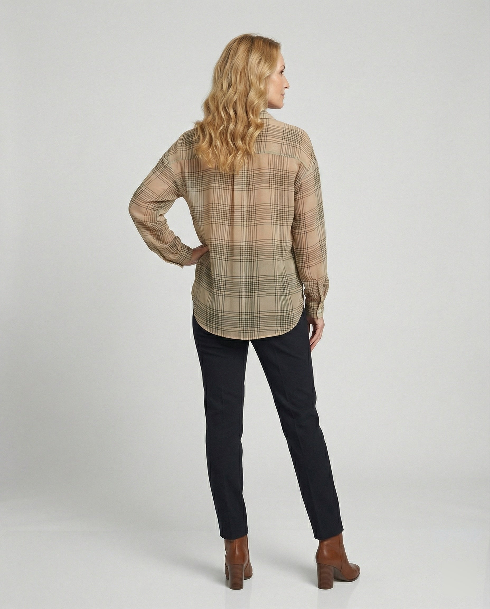 Women Checked Chiffon Blouse with Loose Fit