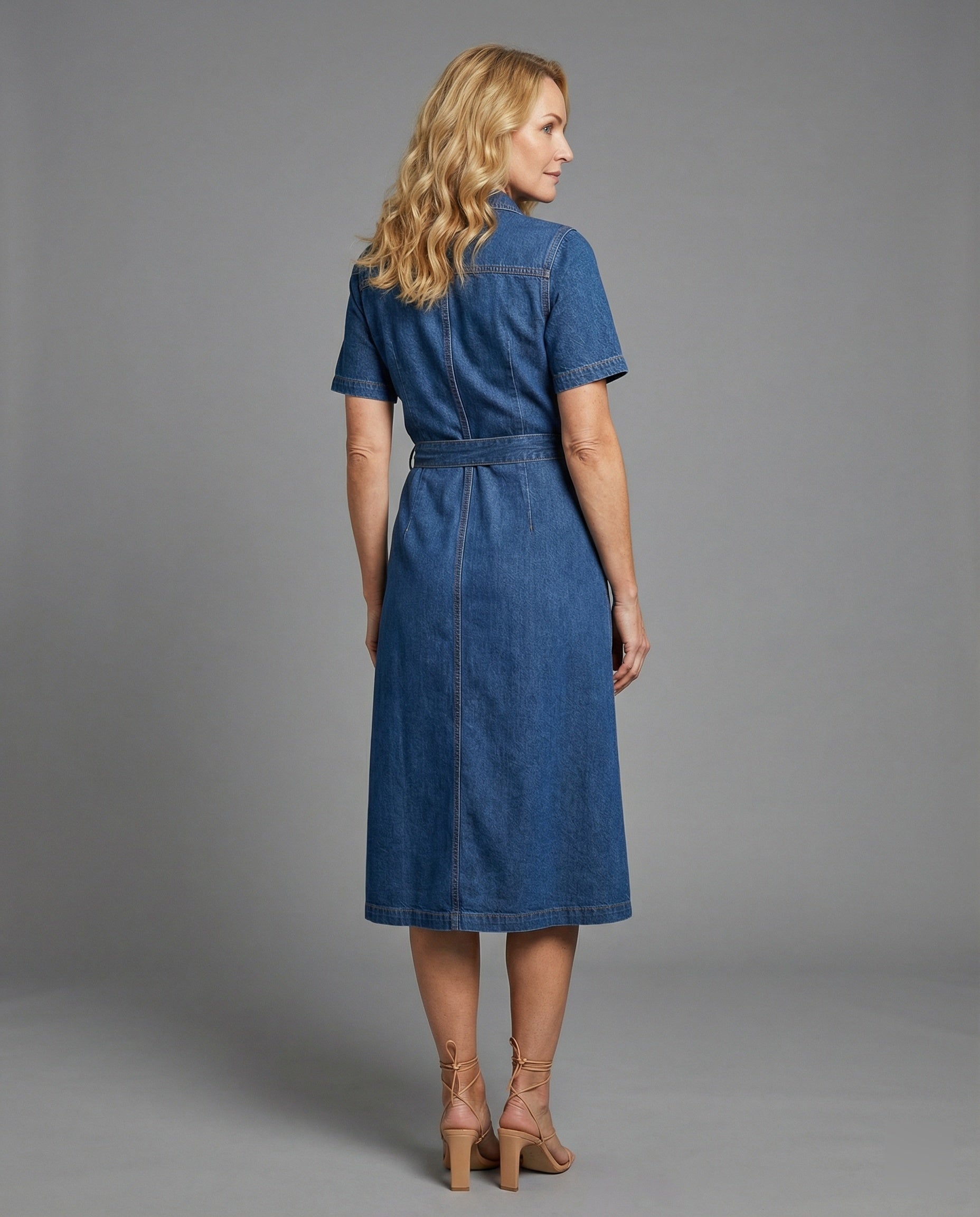 Women Jeans Dress Midi V-Neck