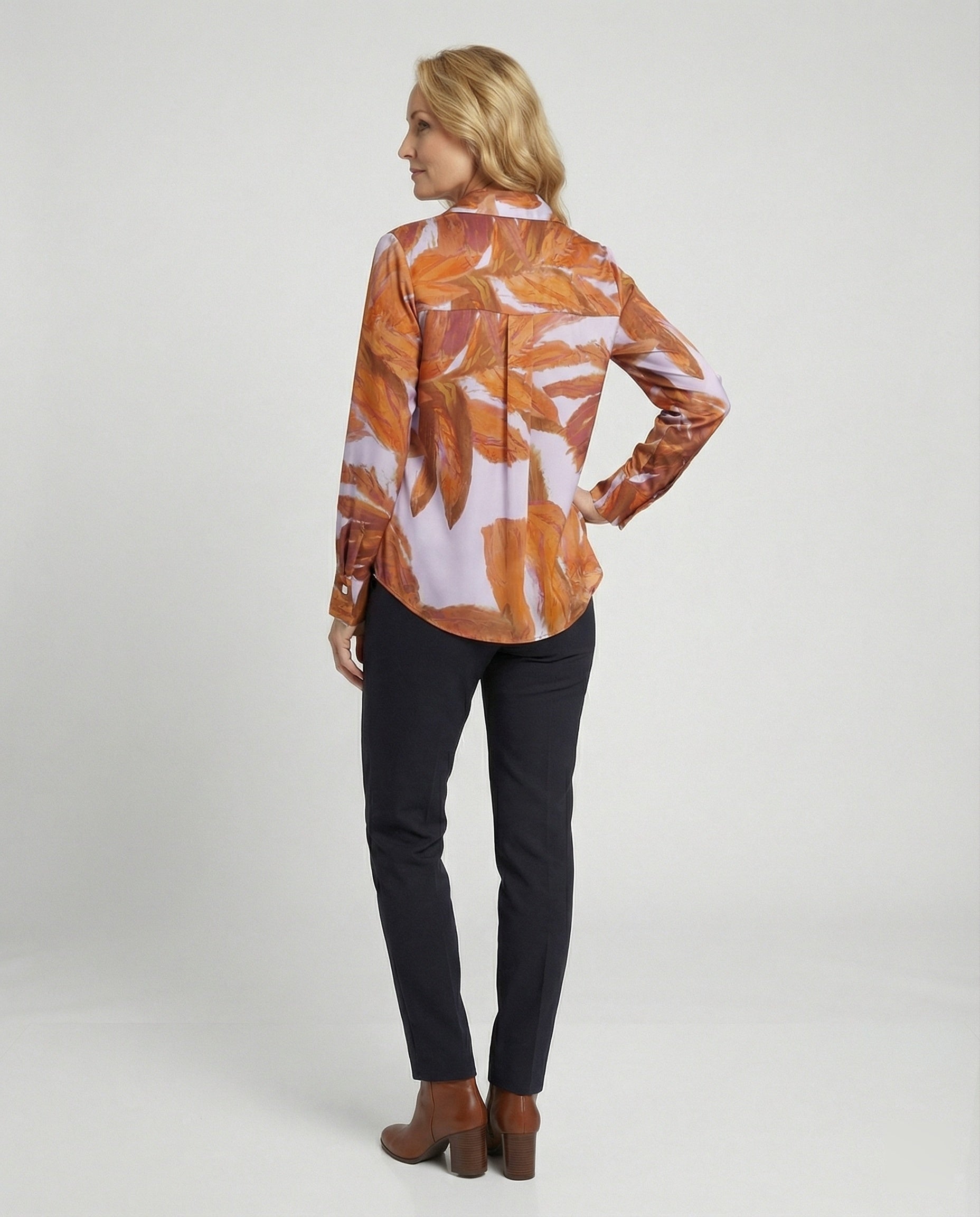 Satin blouse with brush print ladies