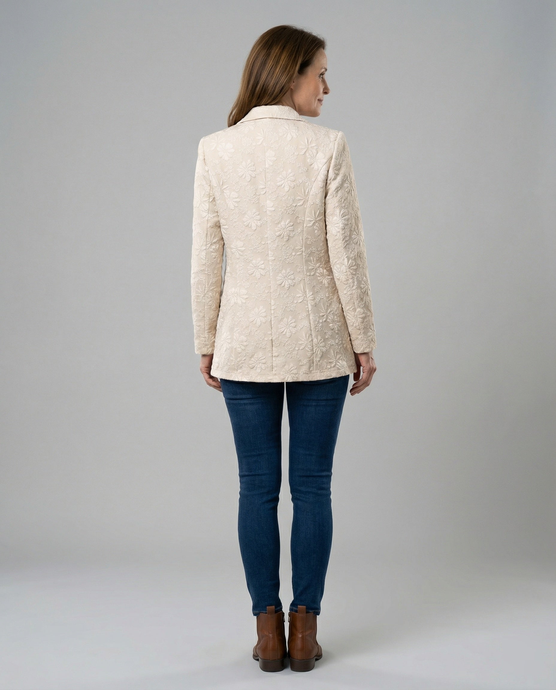 Women's Blazer Long Floral Jacquard Elegant