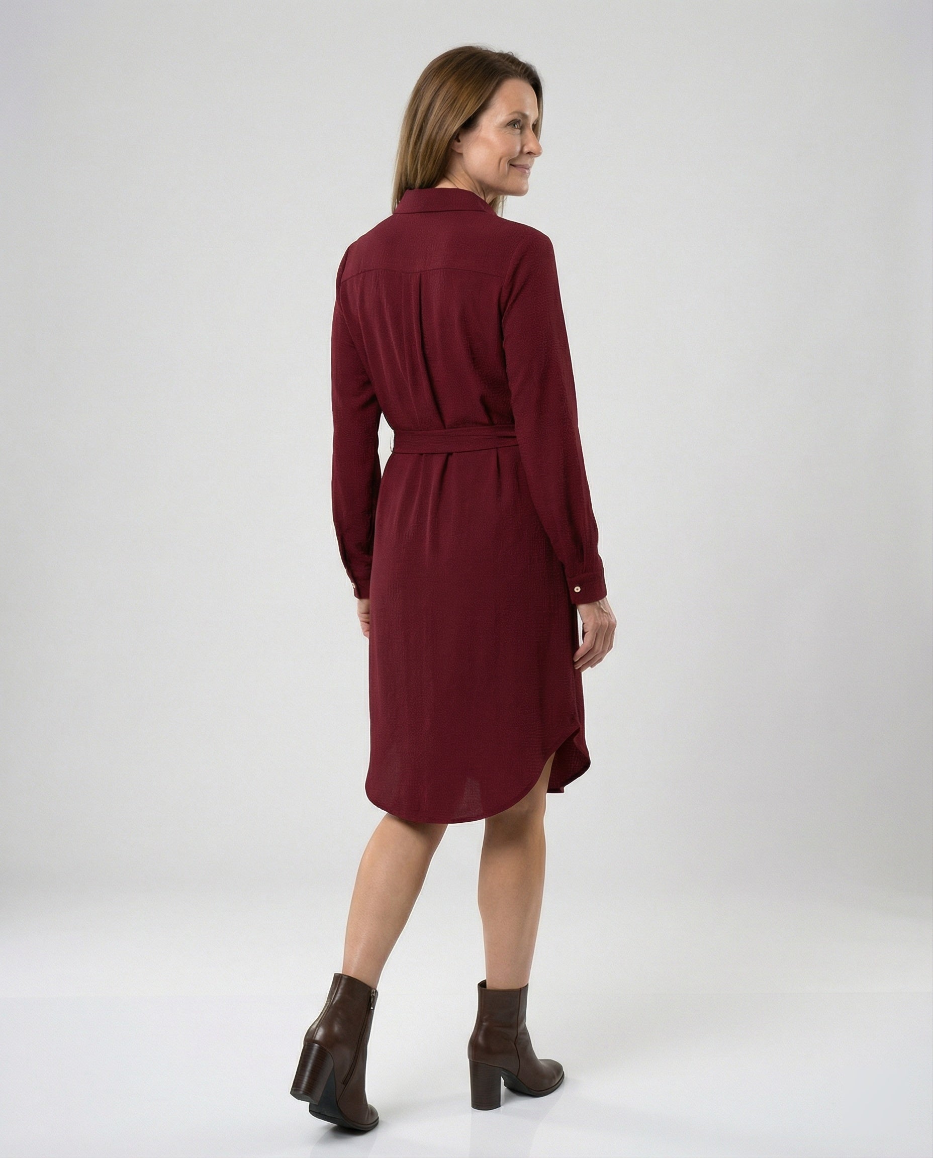 Shirt dress with waist belt women's