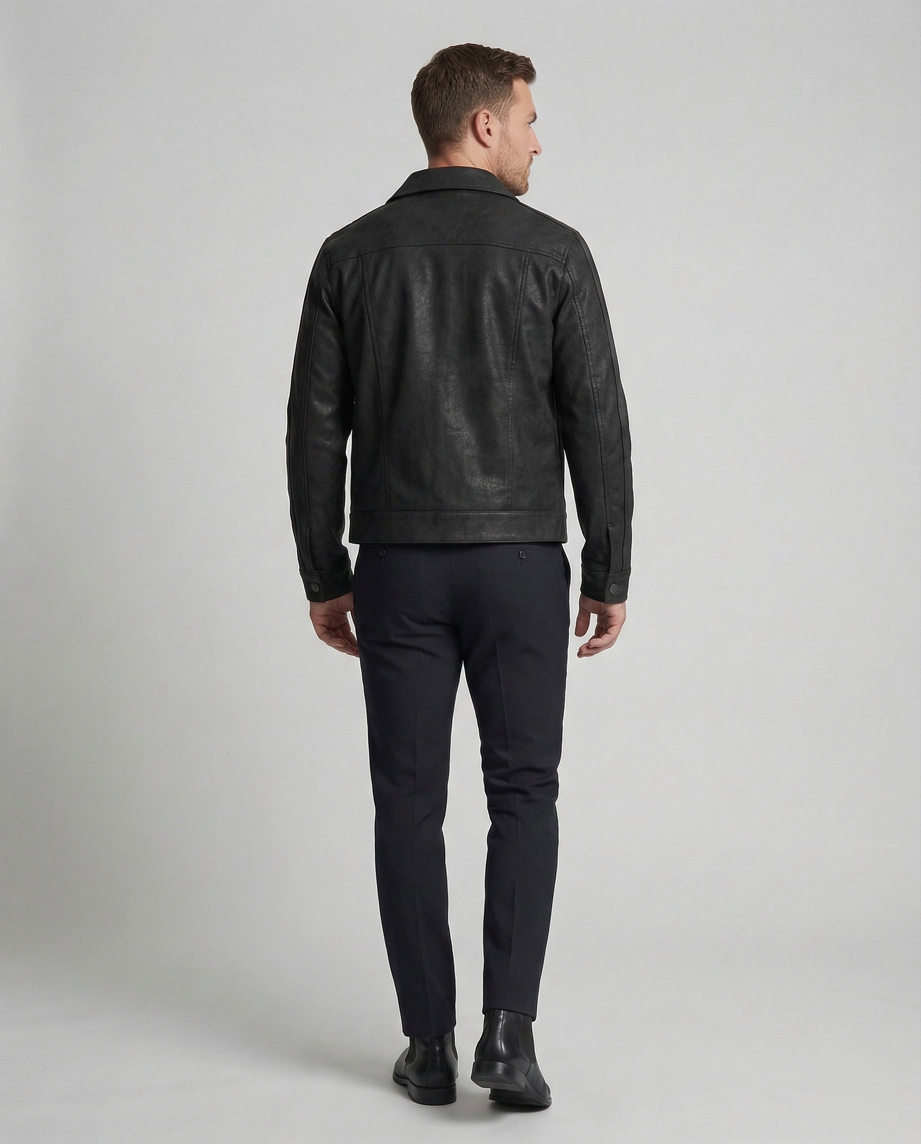 Men's Biker Leather Jacket Short