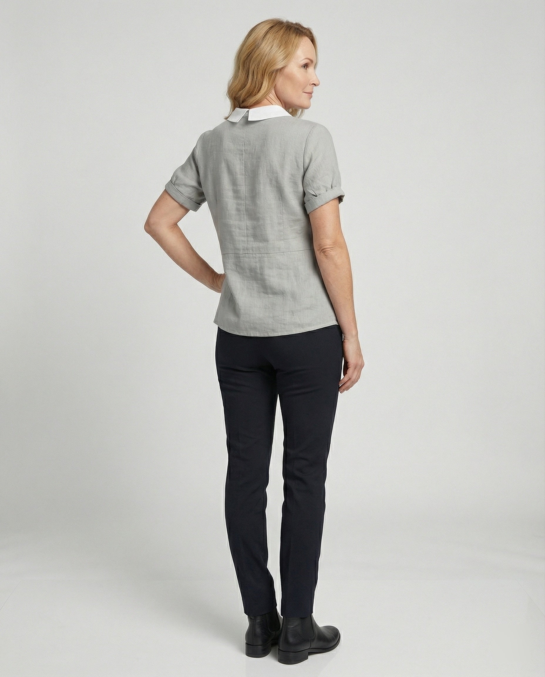Ladies Blouse Linen Peter Pan Collar