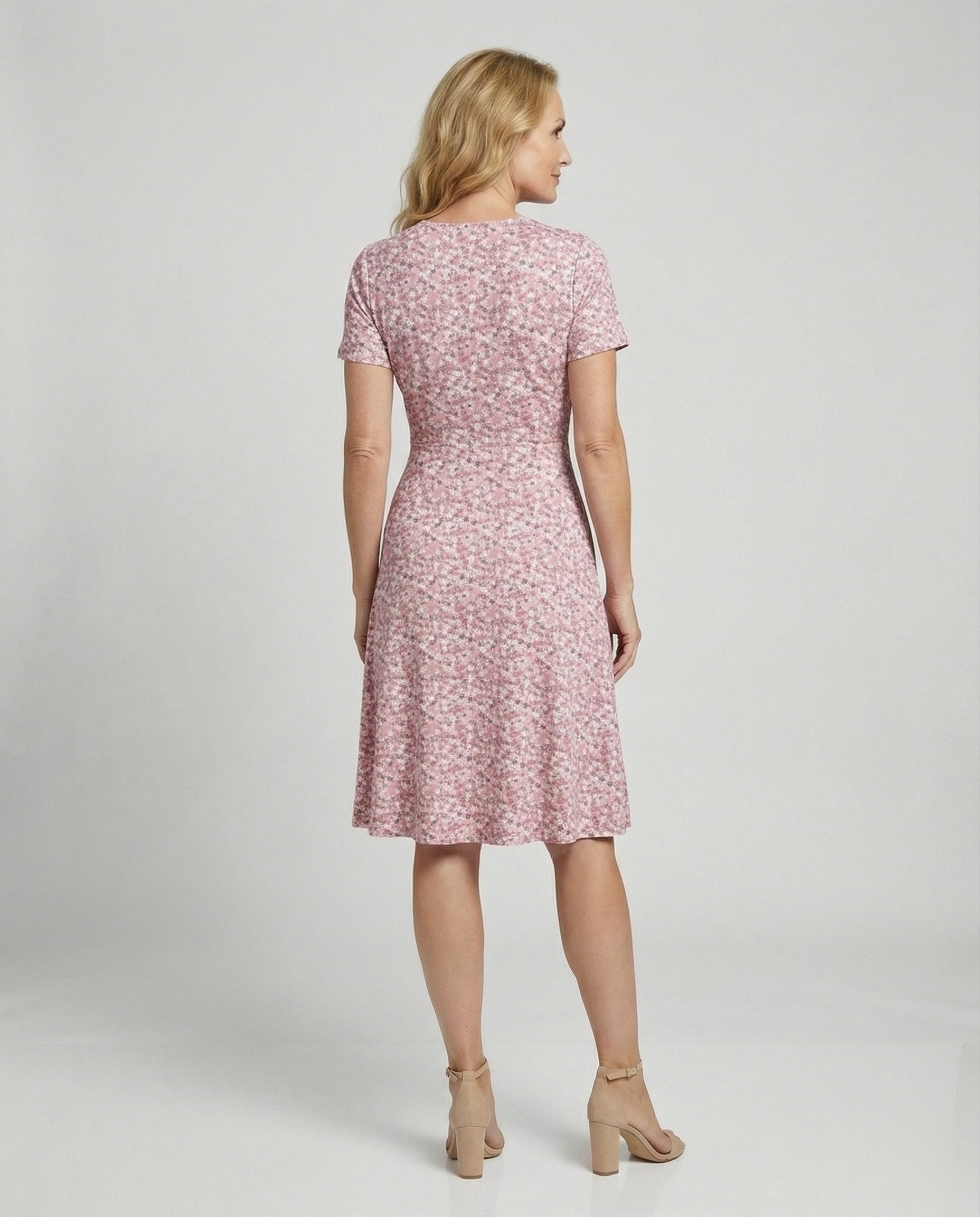 Ladies wrap floral dress with short sleeves