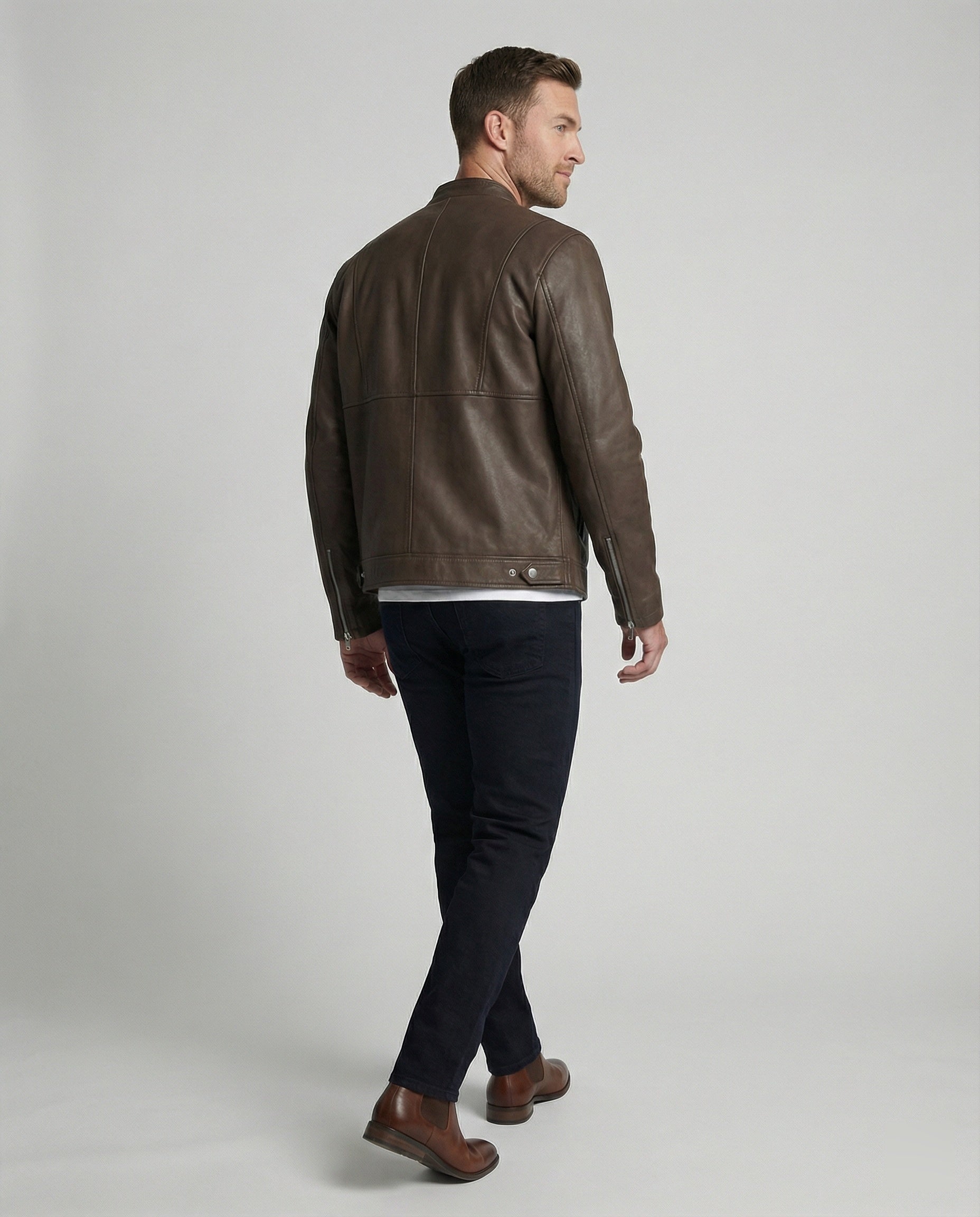 Men's Bomber Leather Jacket Stand Collar