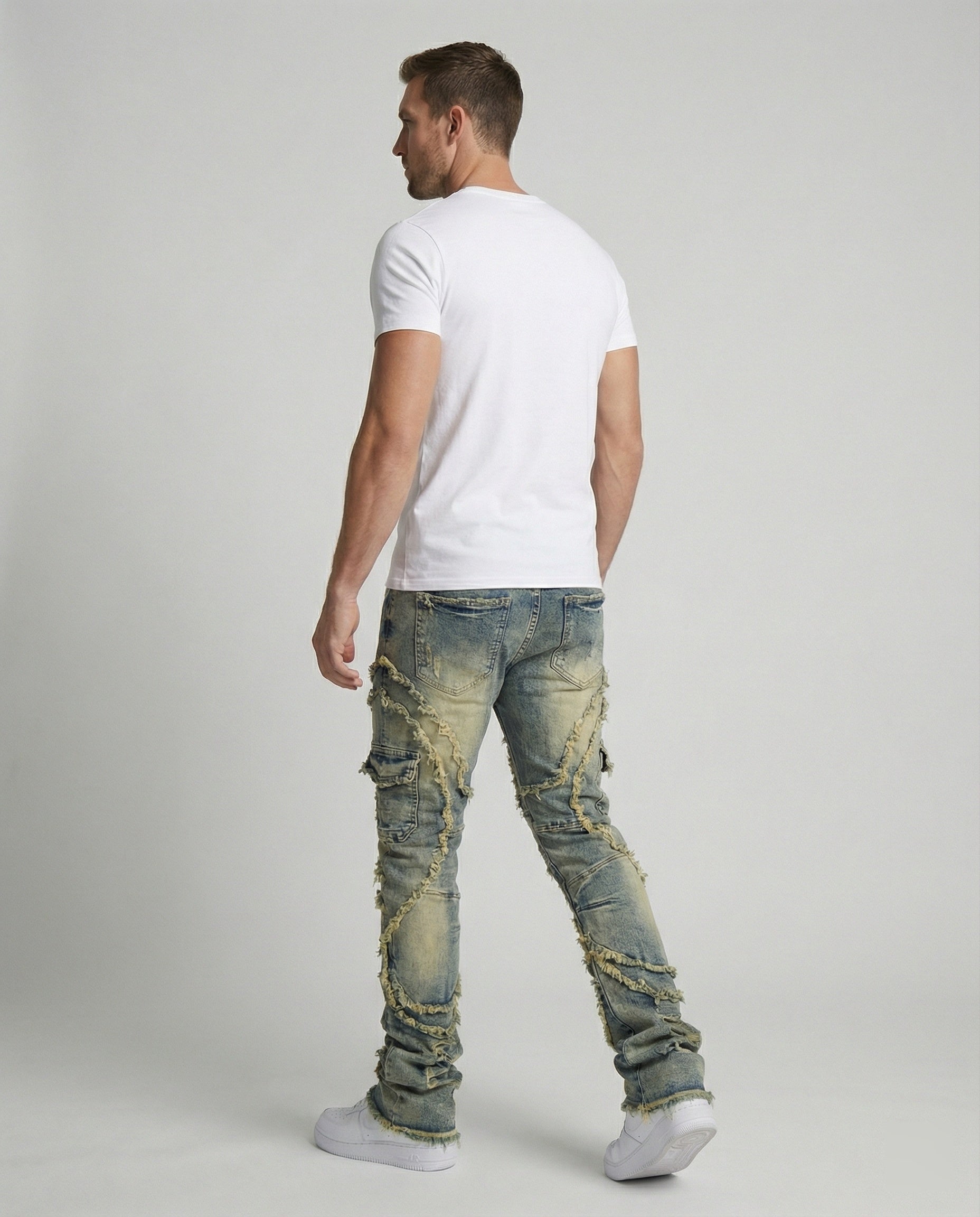 Men's Destroyed Jeans with Cargo Pockets