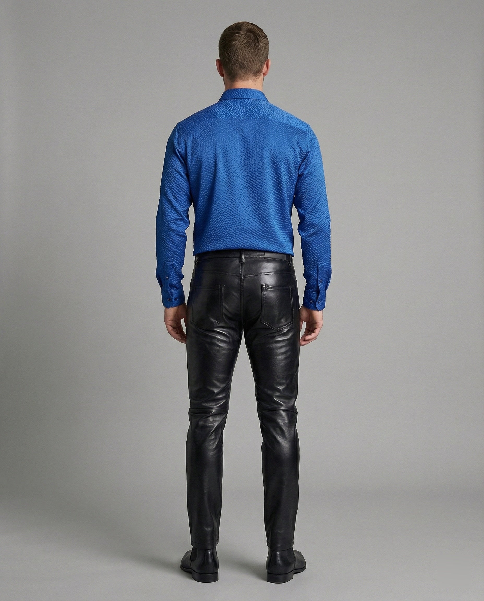 Men's Faux Leather Pants Slim Fit with Quilted Details