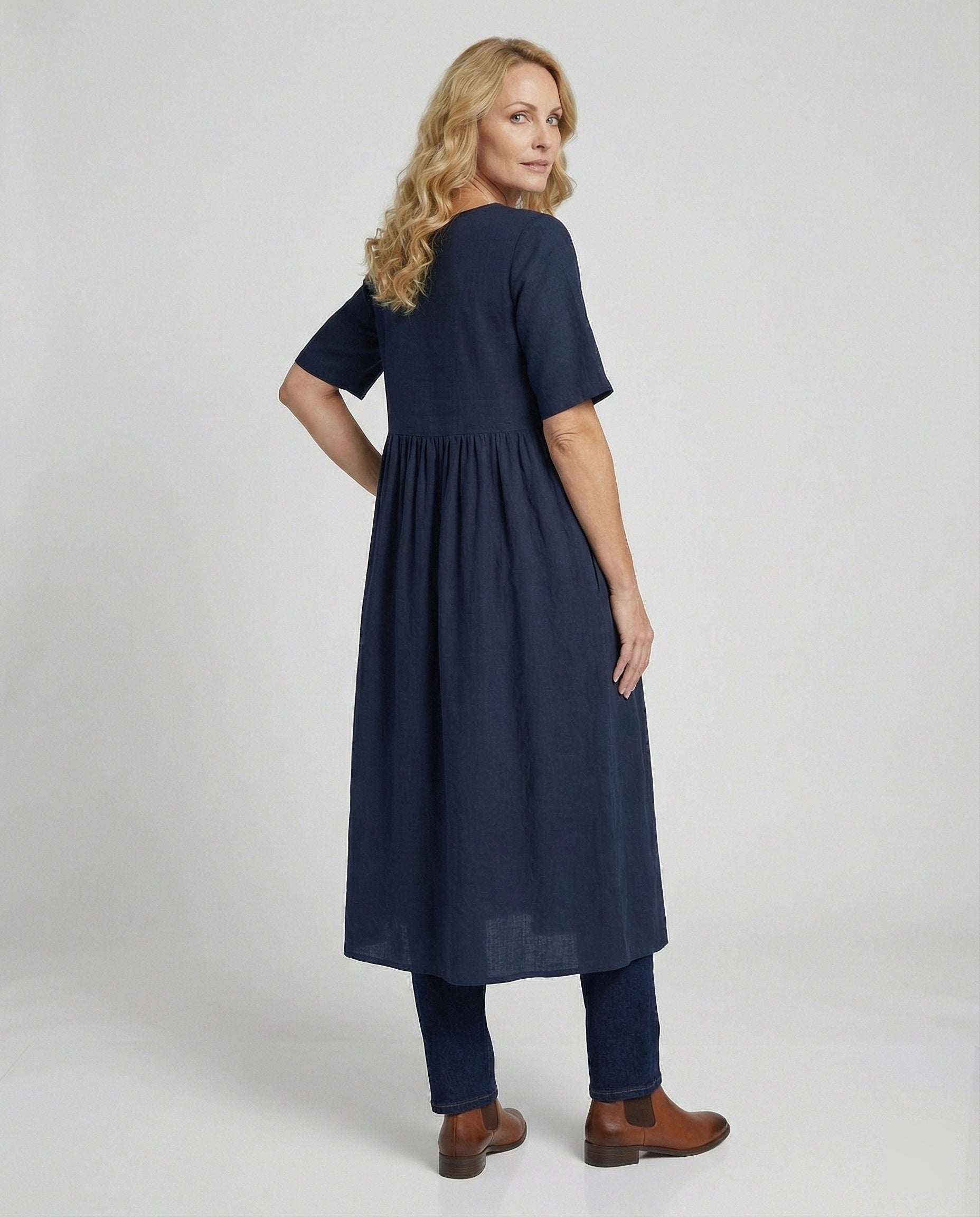 Leisure dress women midi dress linen look