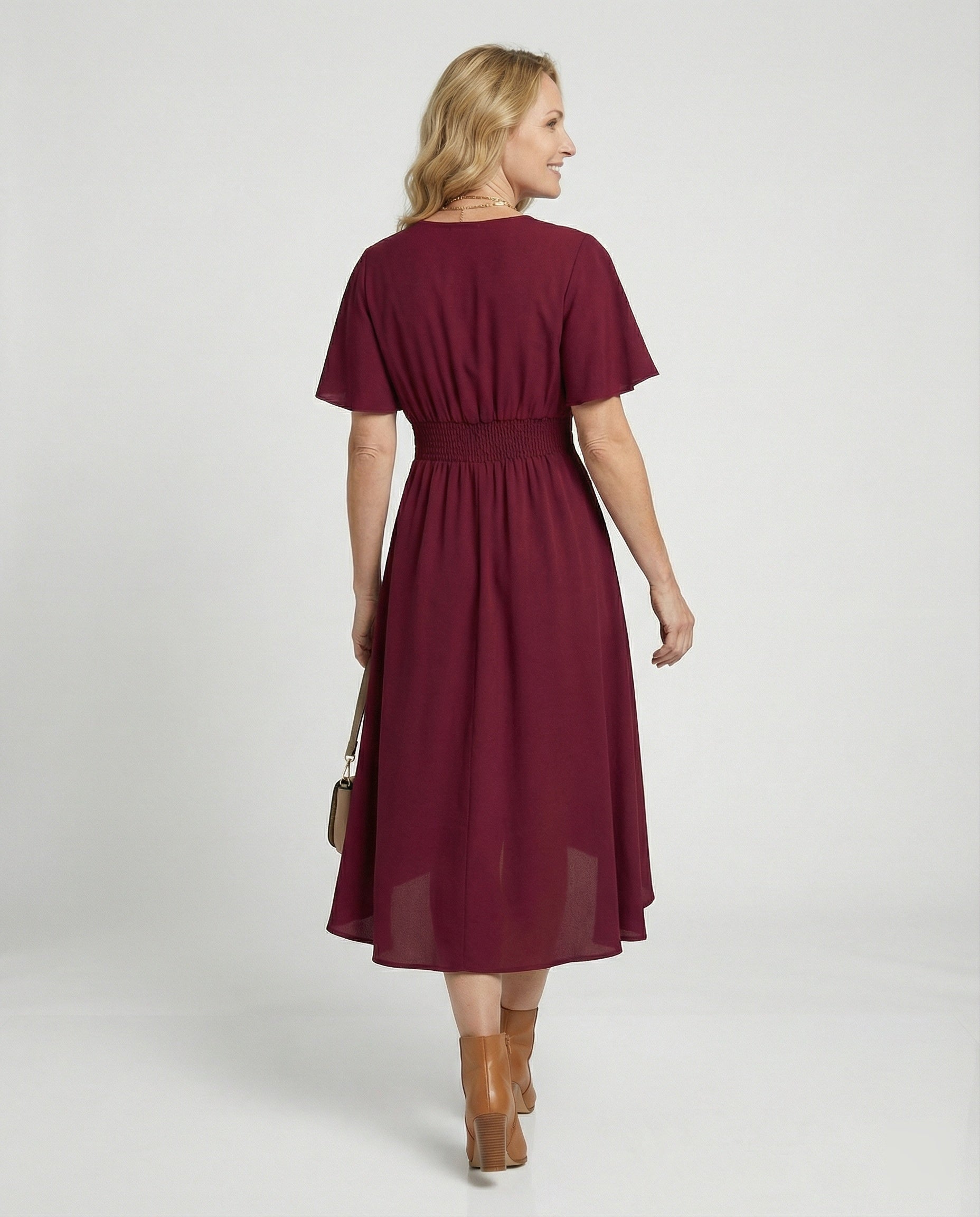 Maxi dress summer with V-neck and flutter sleeves