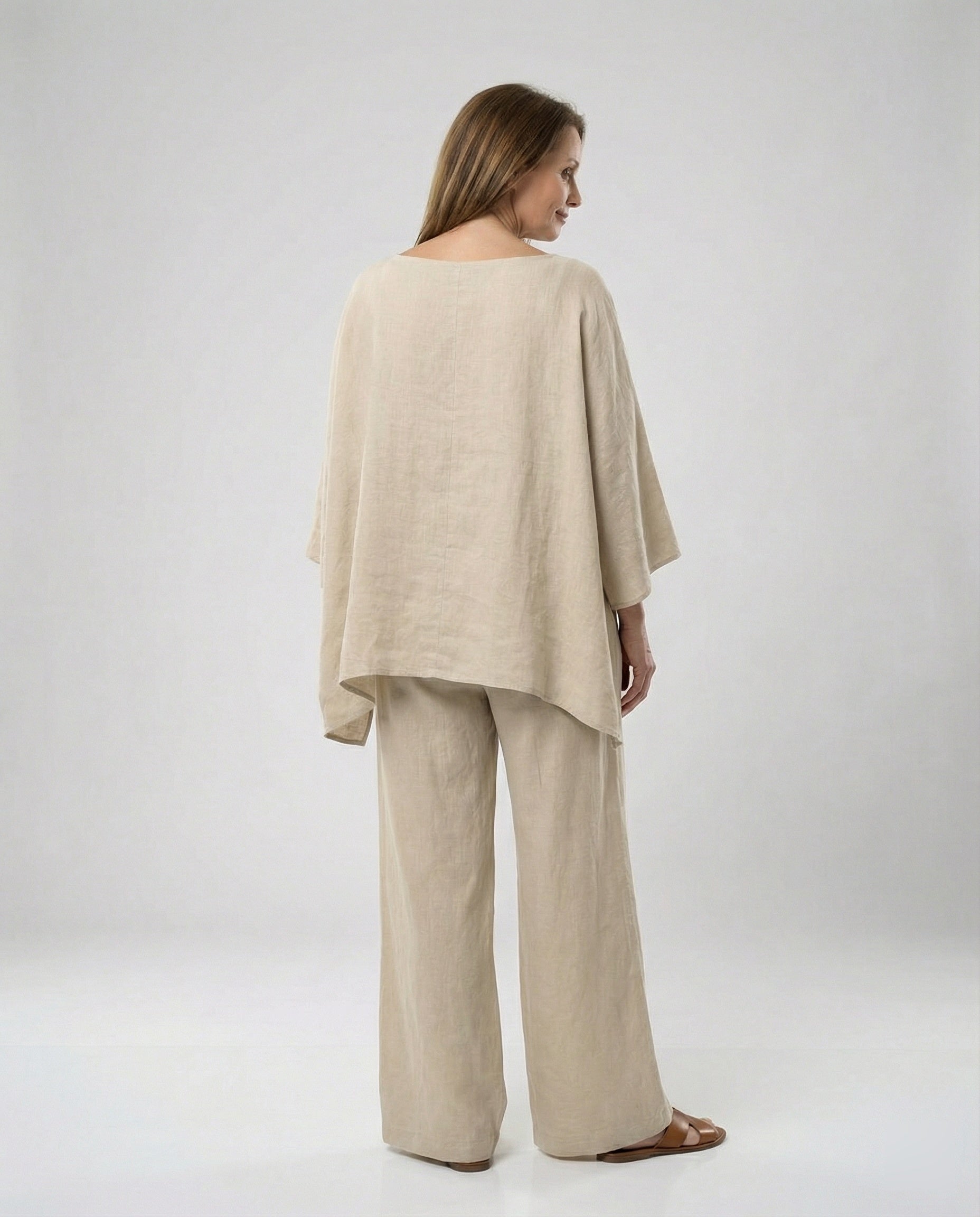 Linen Two-Piece Set for Women with Palazzo Pants