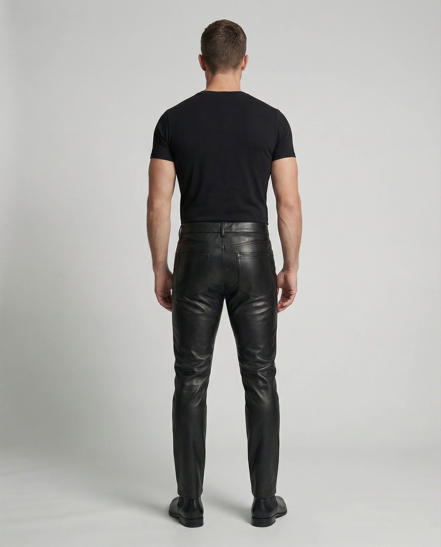 Men's Faux Leather Pants Slim Fit with Pockets
