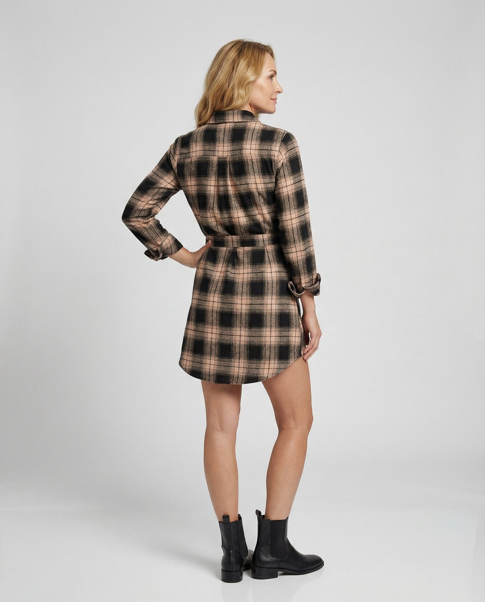 Women's Checked Shirt Dress with Waistbelt