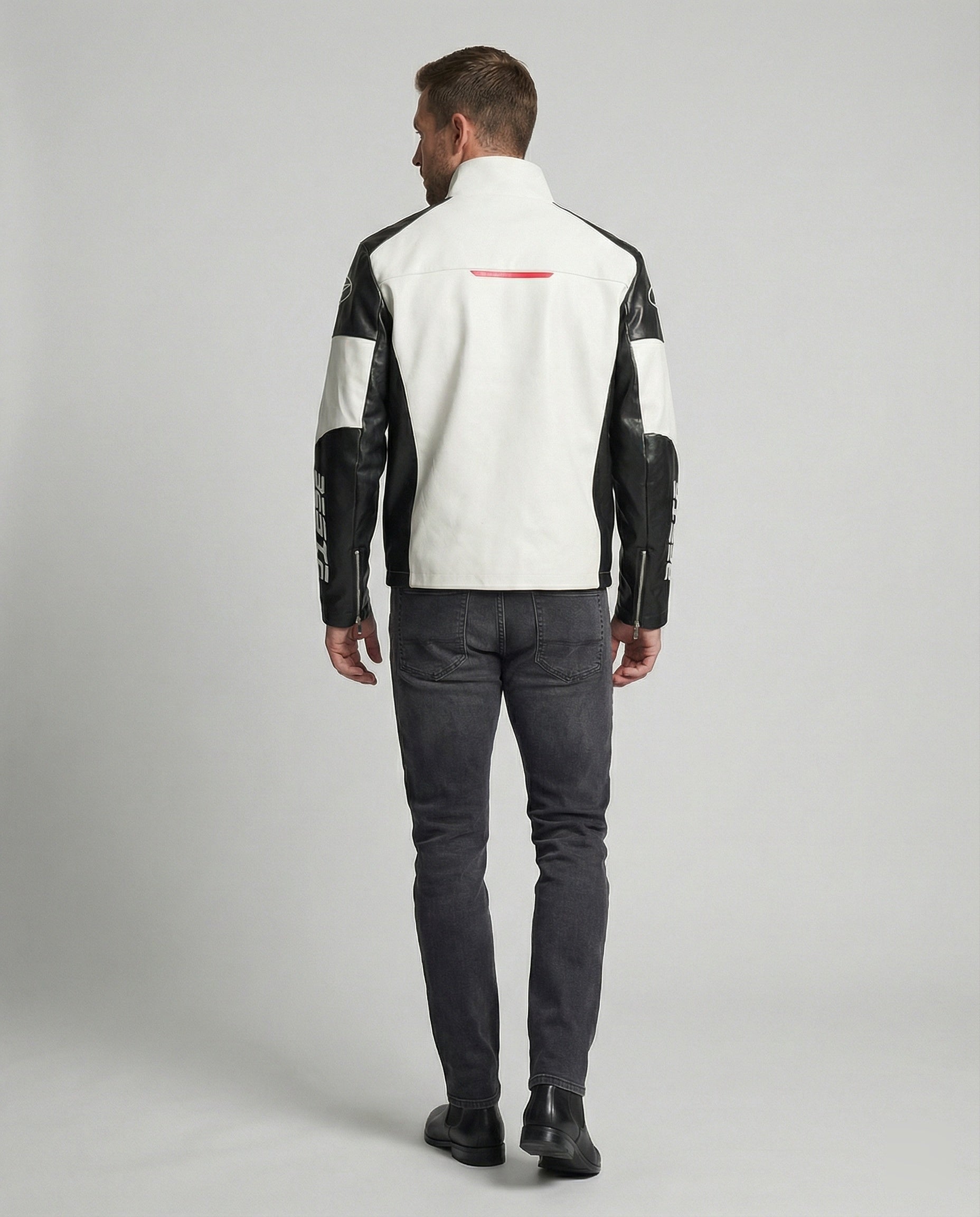 Men's Racing Biker Jacket Faux Leather