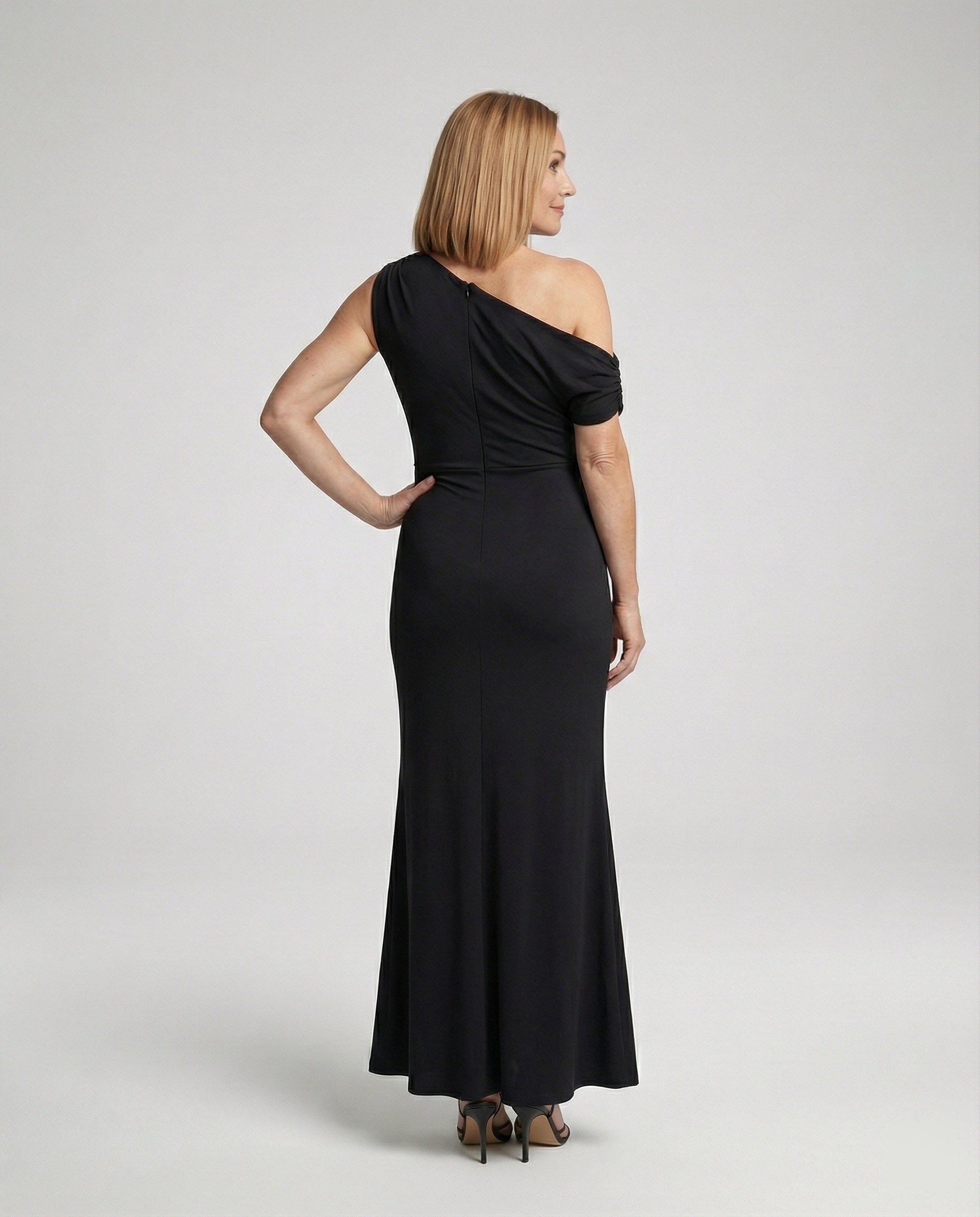 Figure-hugging elegant evening dress asymmetrical