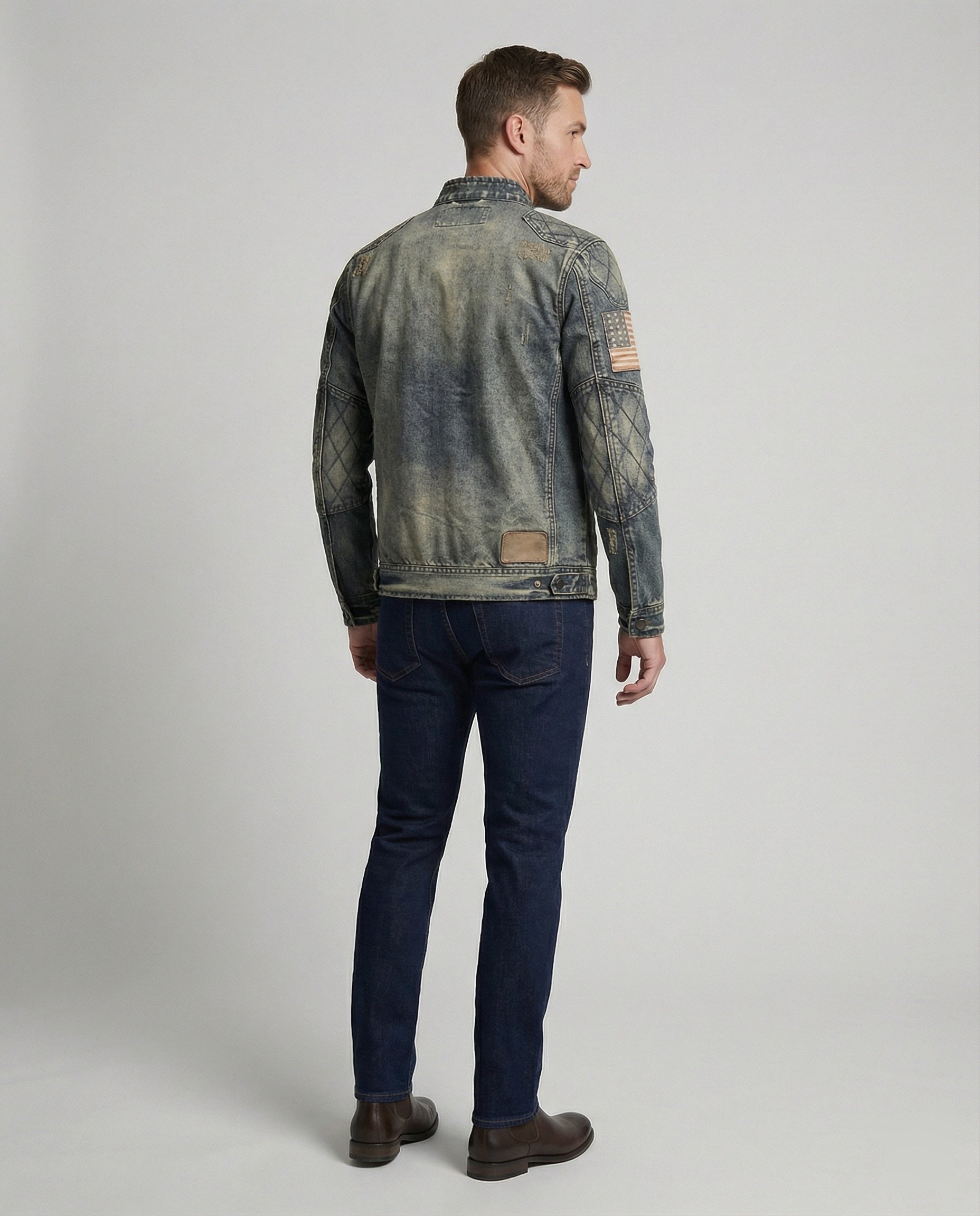 Men's Jeans Jacket Biker Style Stand-up Collar