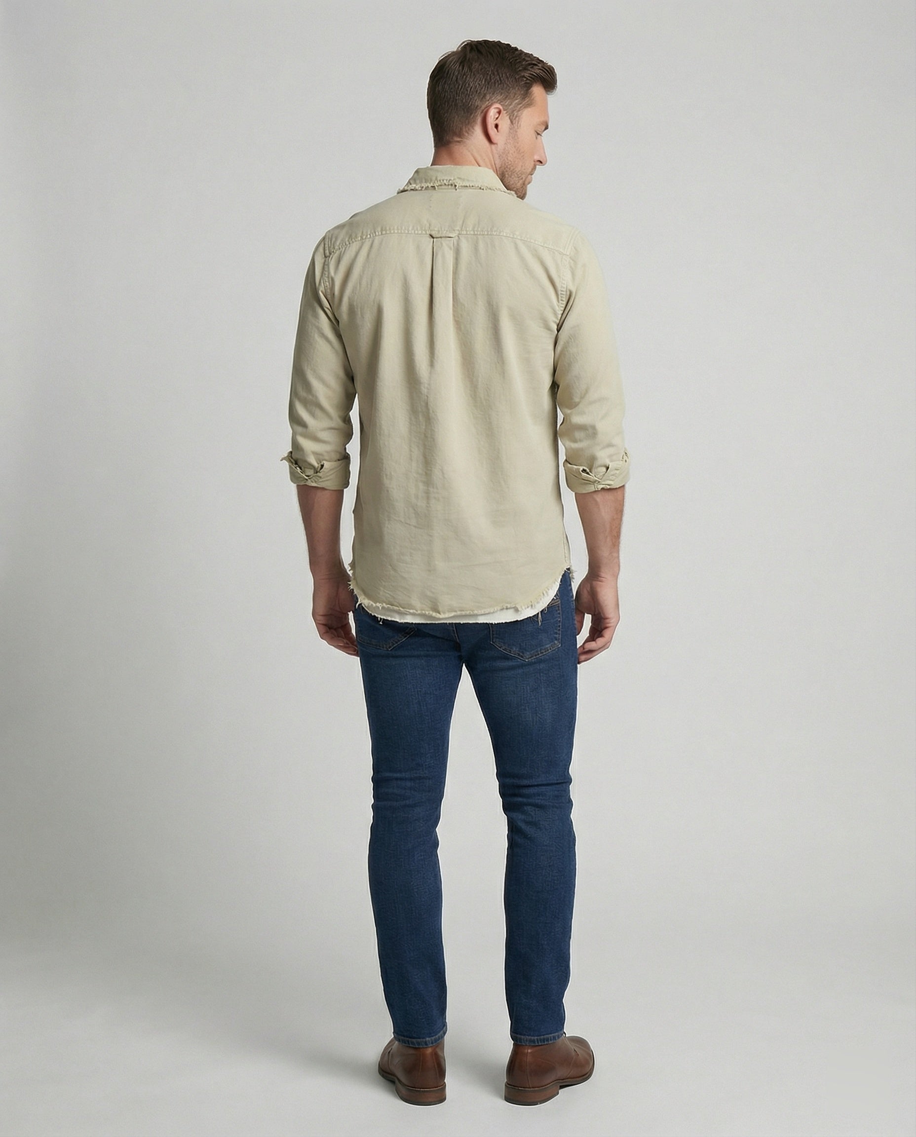 Men's Casual Button-Down Shirt with Asymmetrical Hem