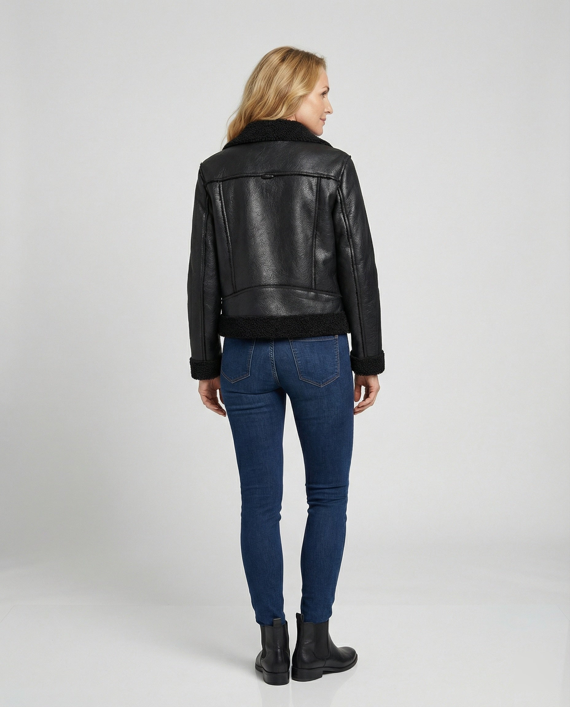 Women Leather Jacket Black Lined