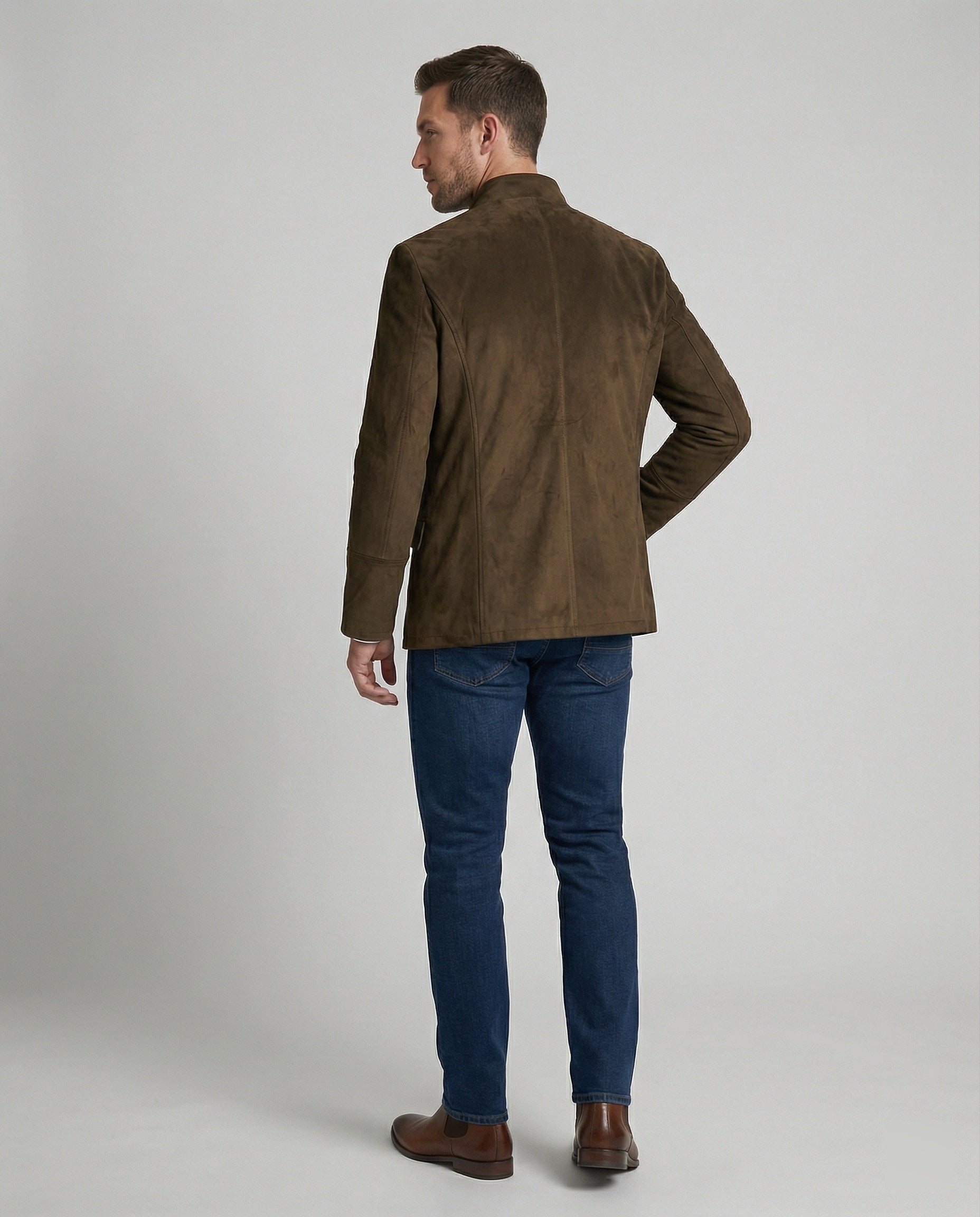Men's suede jacket with decorative buttons