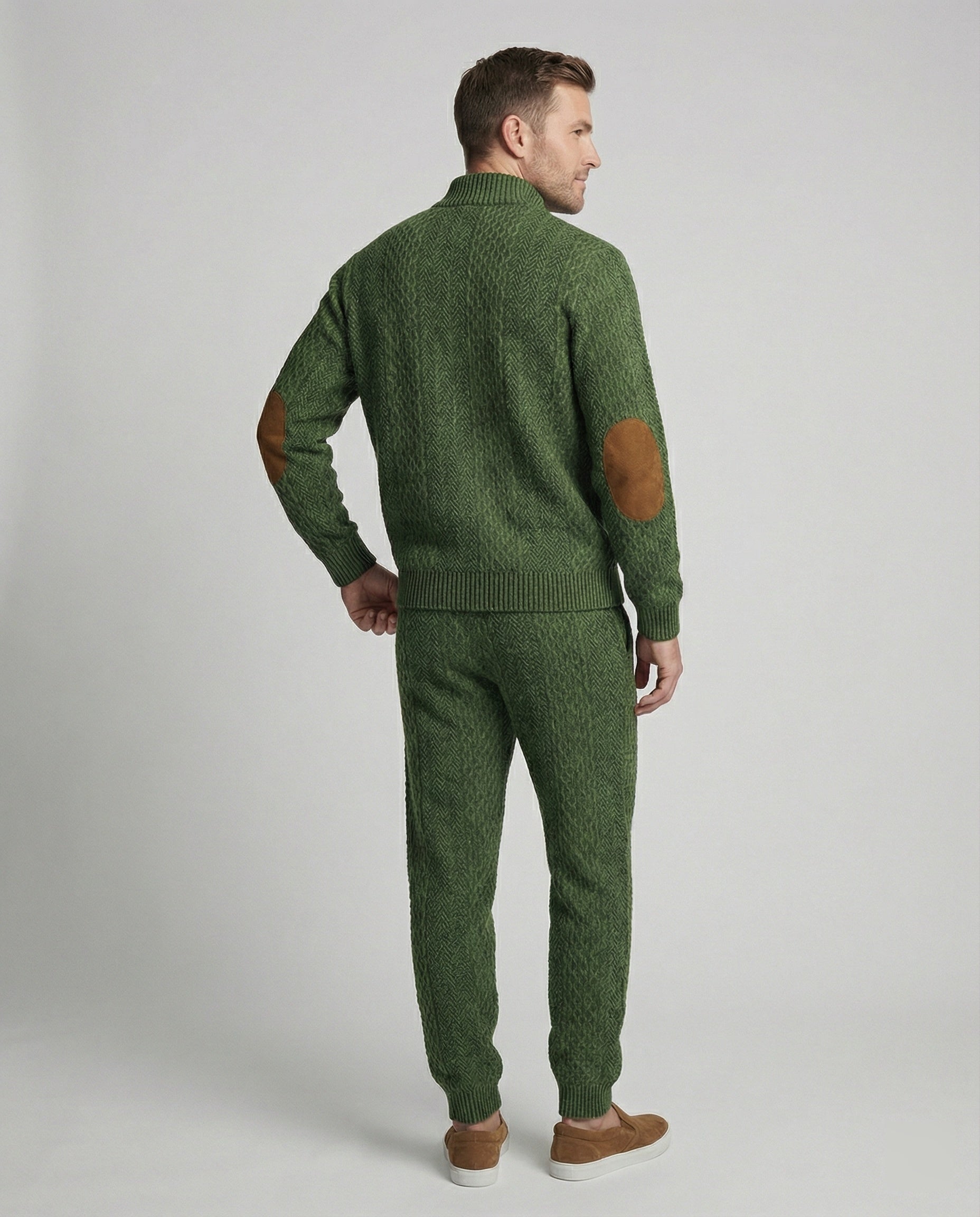 Men's knitted suit with stand-up collar