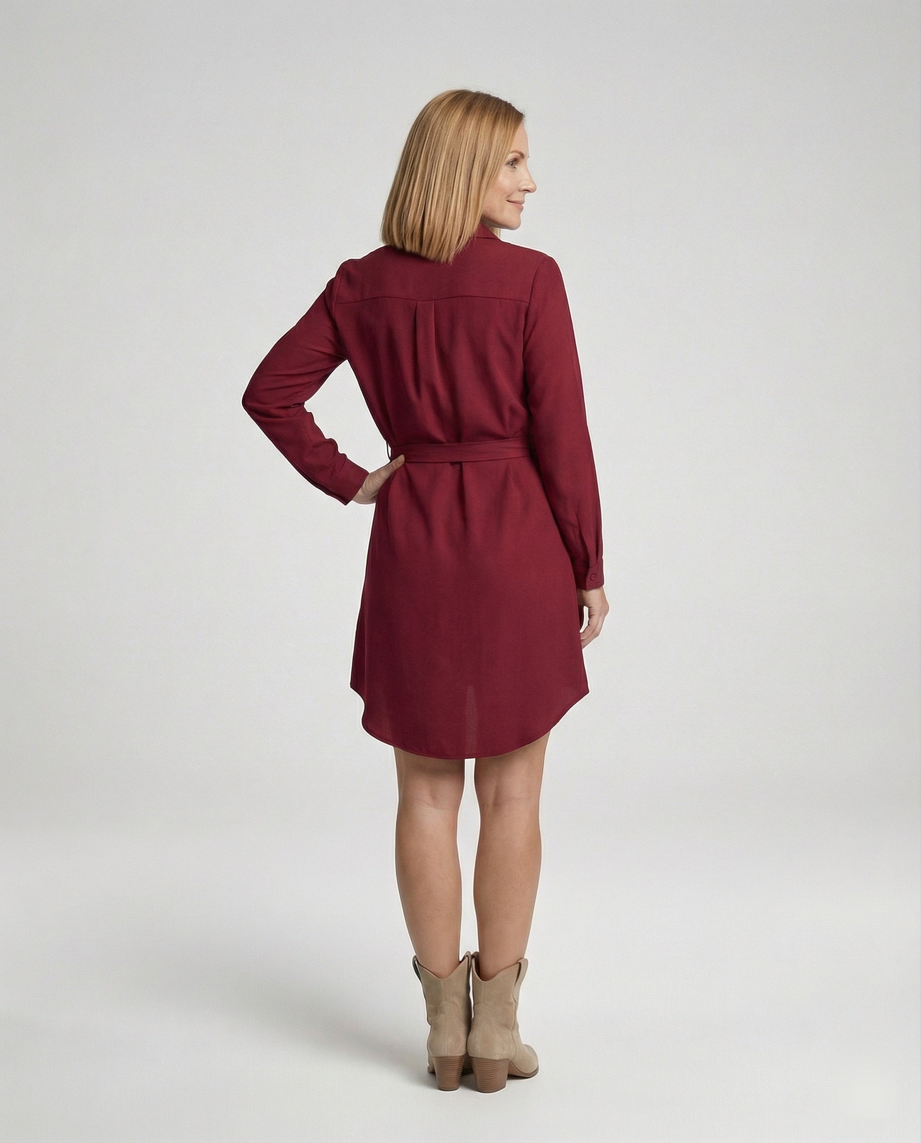 Shirt blouse mini dress with tie belt women