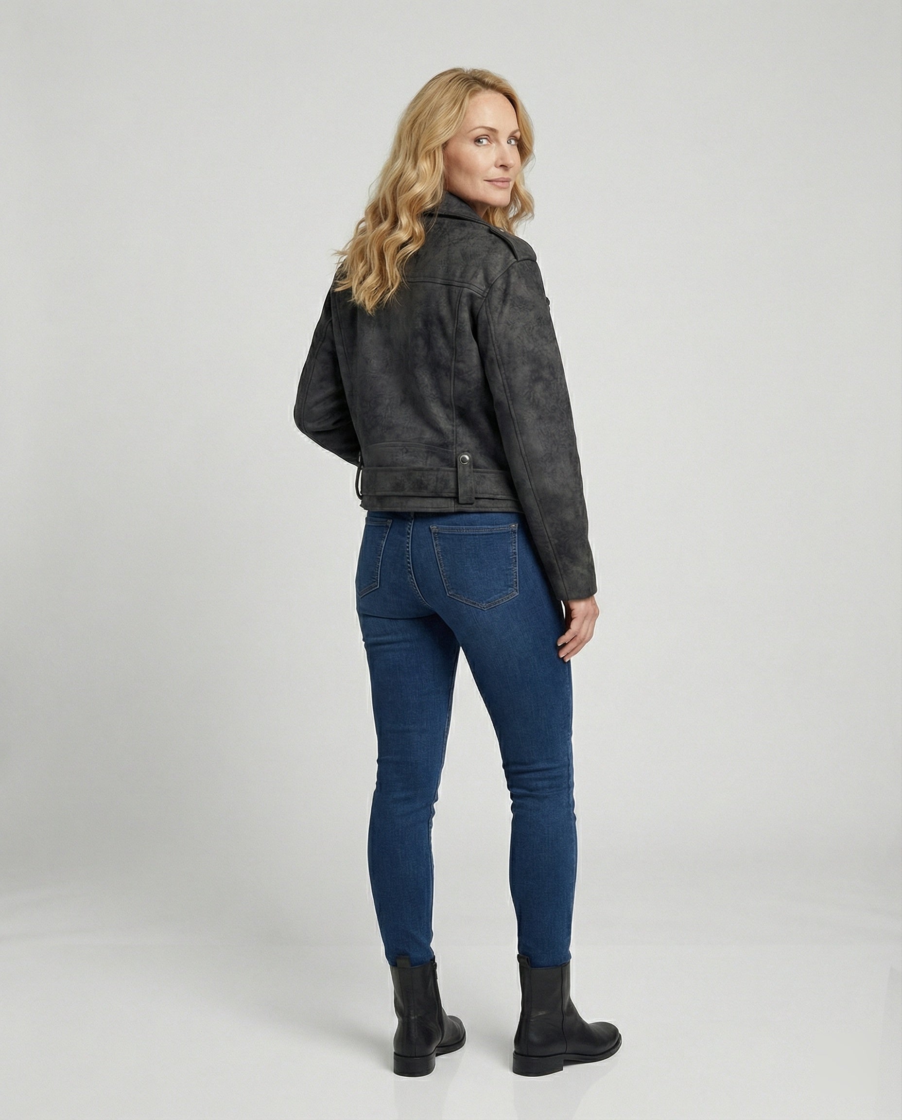 Women's Leather Jacket Suede Look Short