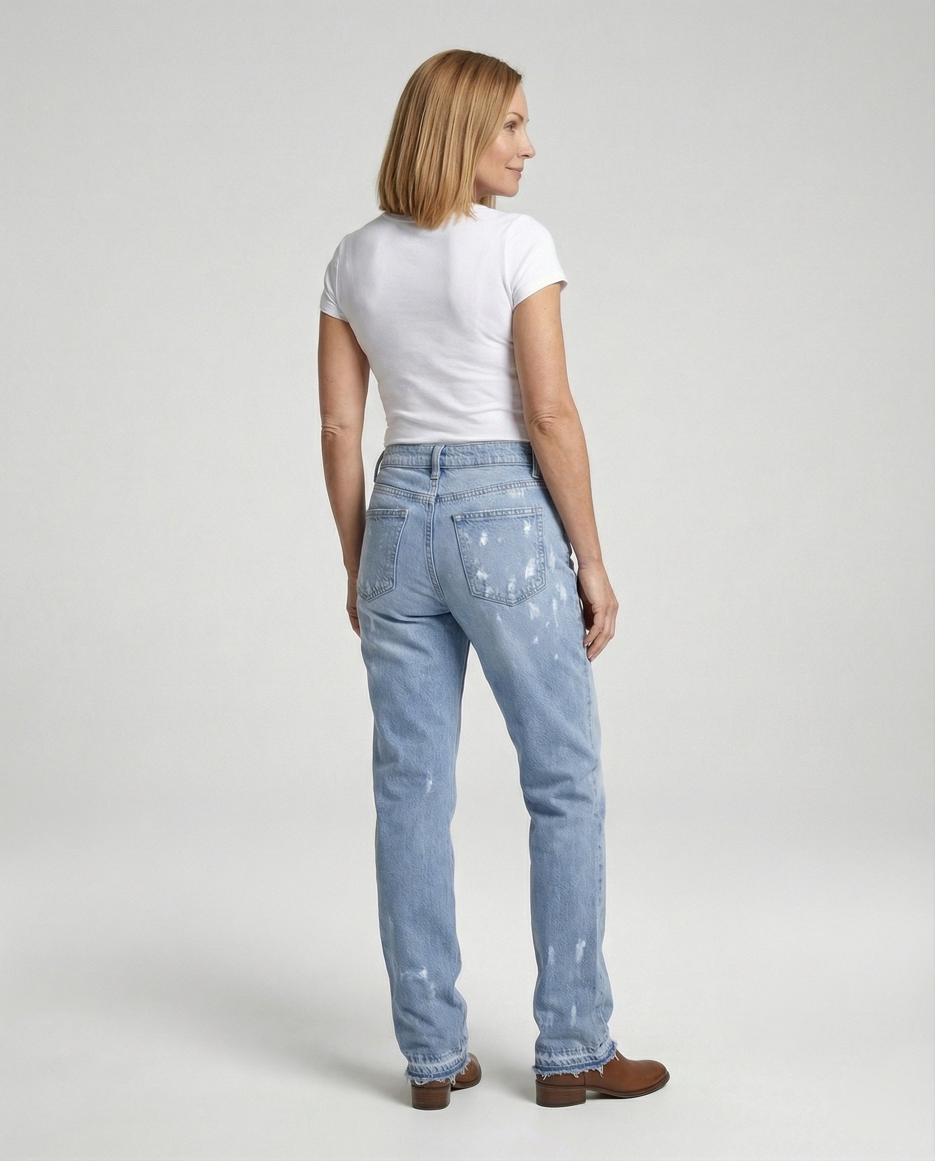 Women's High Waist Jeans with Fringe Hem