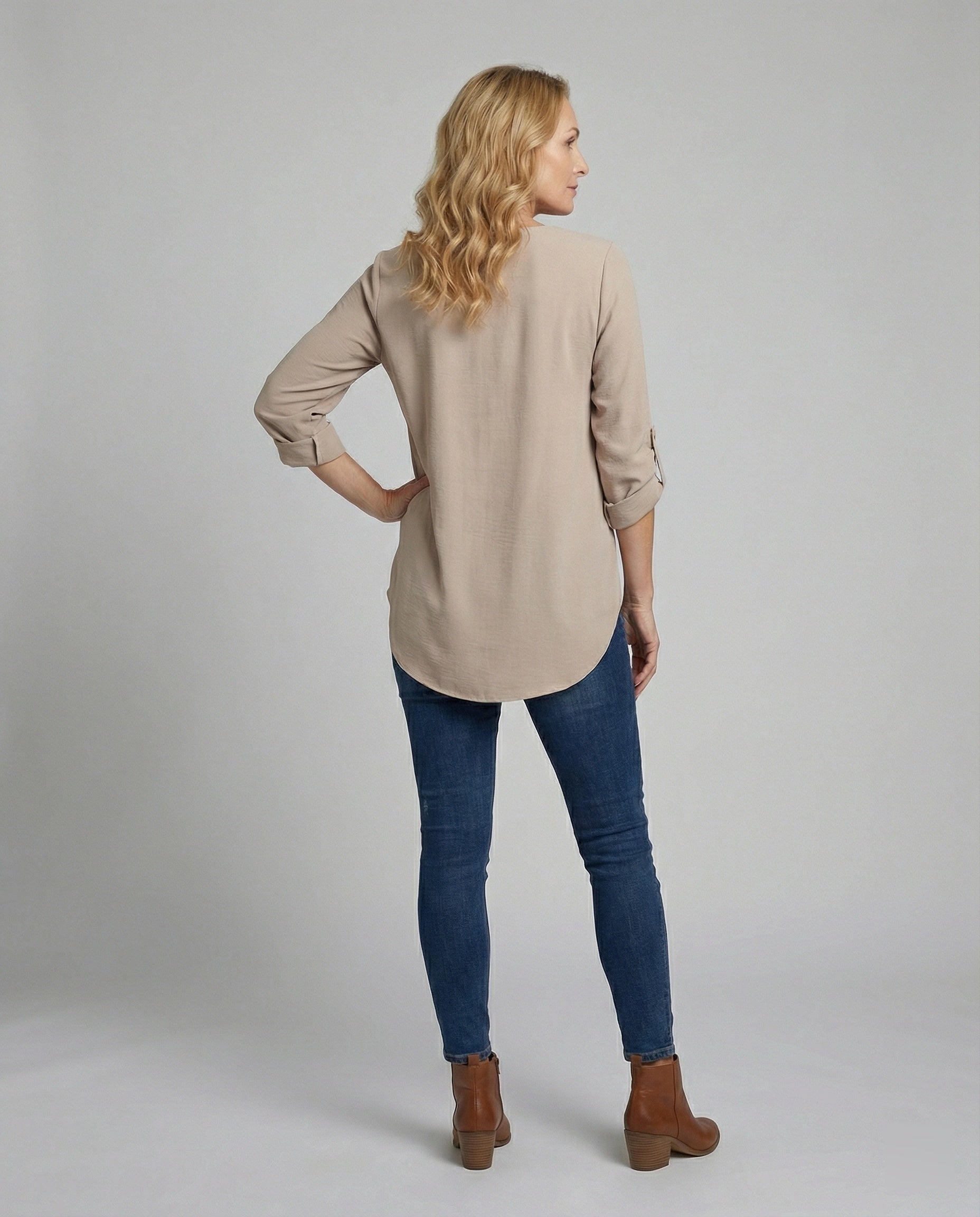 Tunic blouse women with rolled sleeves