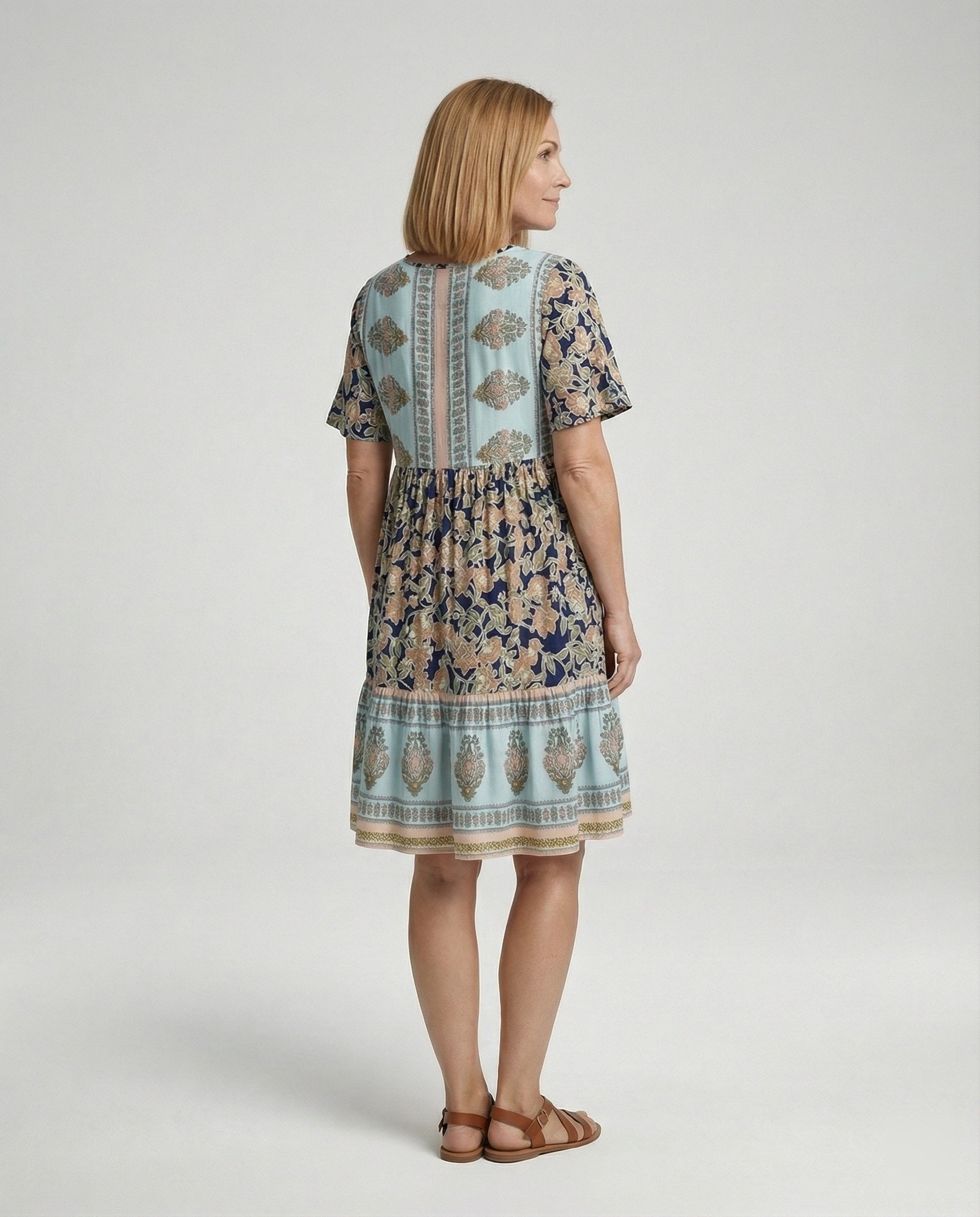 Ladies Boho Midi Dress A-Line with Trim