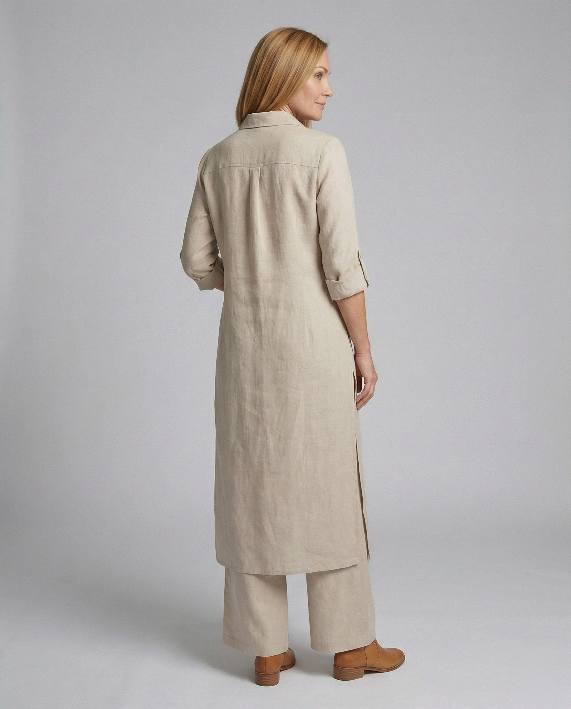 Linen Maxi Dress with Button Placket Women