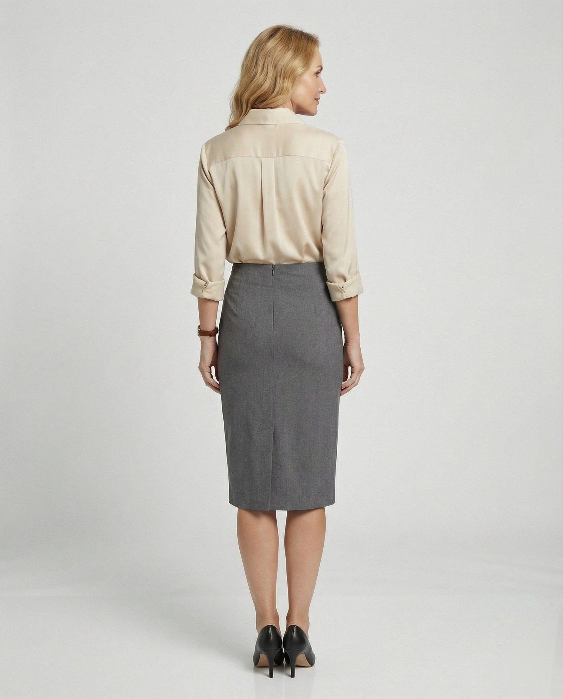 Women elegant cotton blouse with stand-up collar