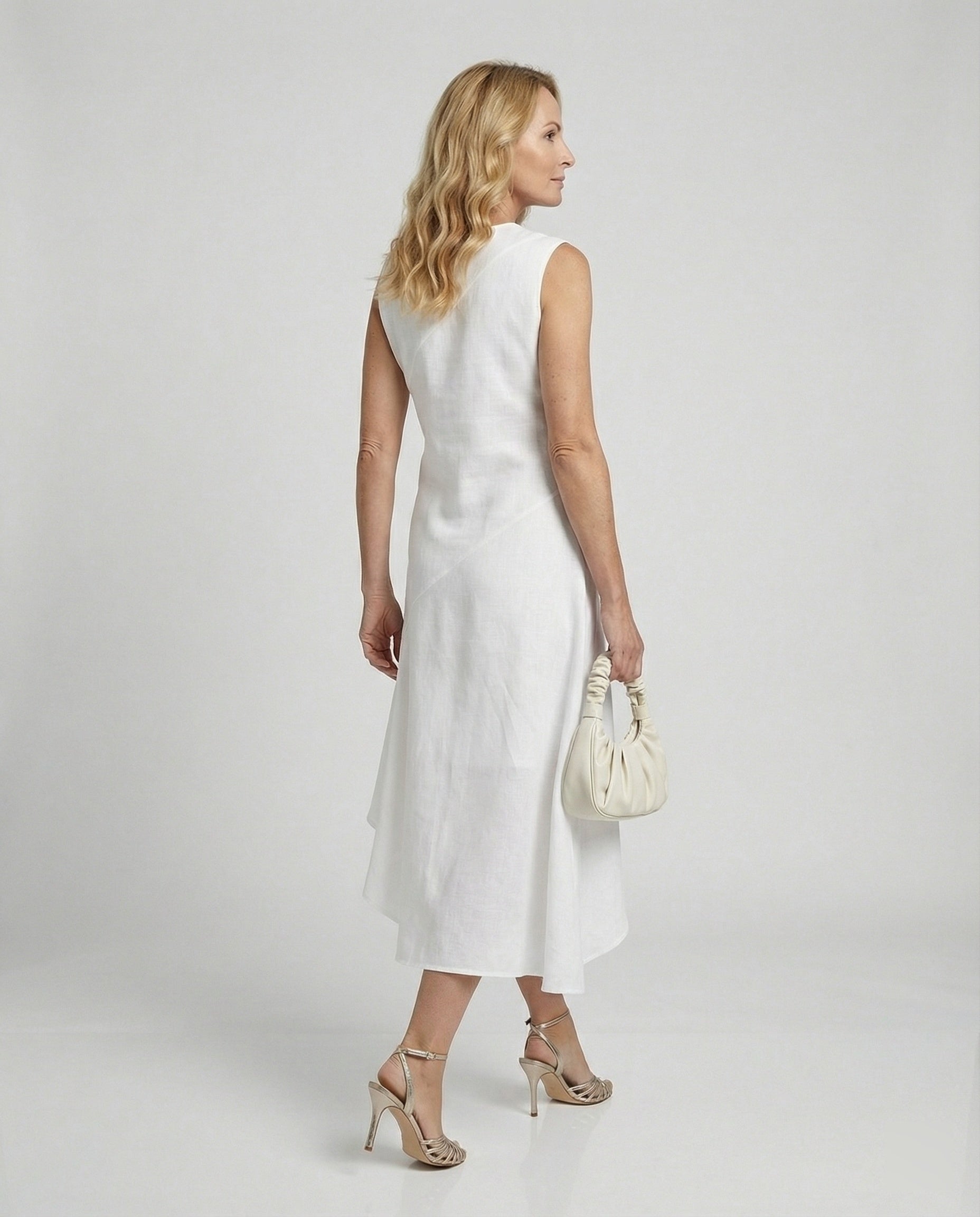 Midi dress summer made of linen with asymmetrical hem