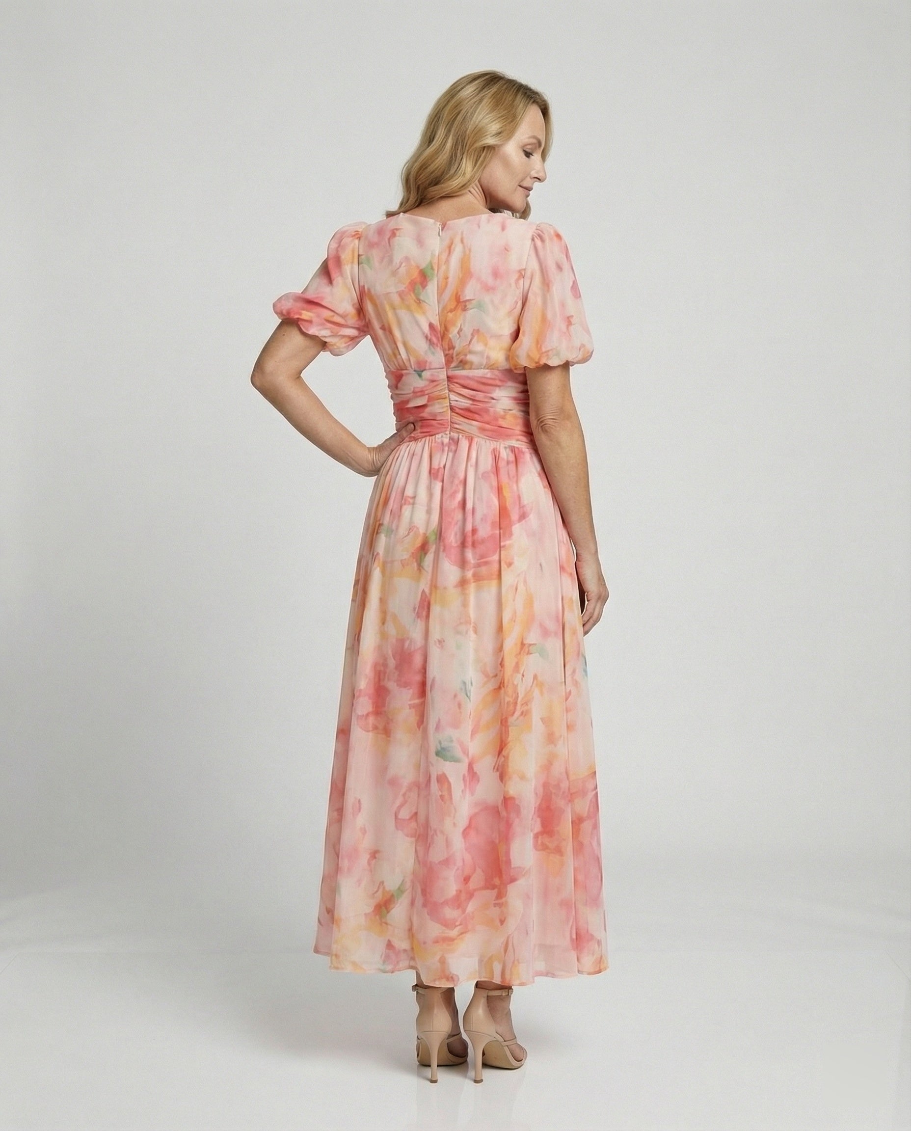 Ladies Wrap Maxi Dress with Puff Sleeves