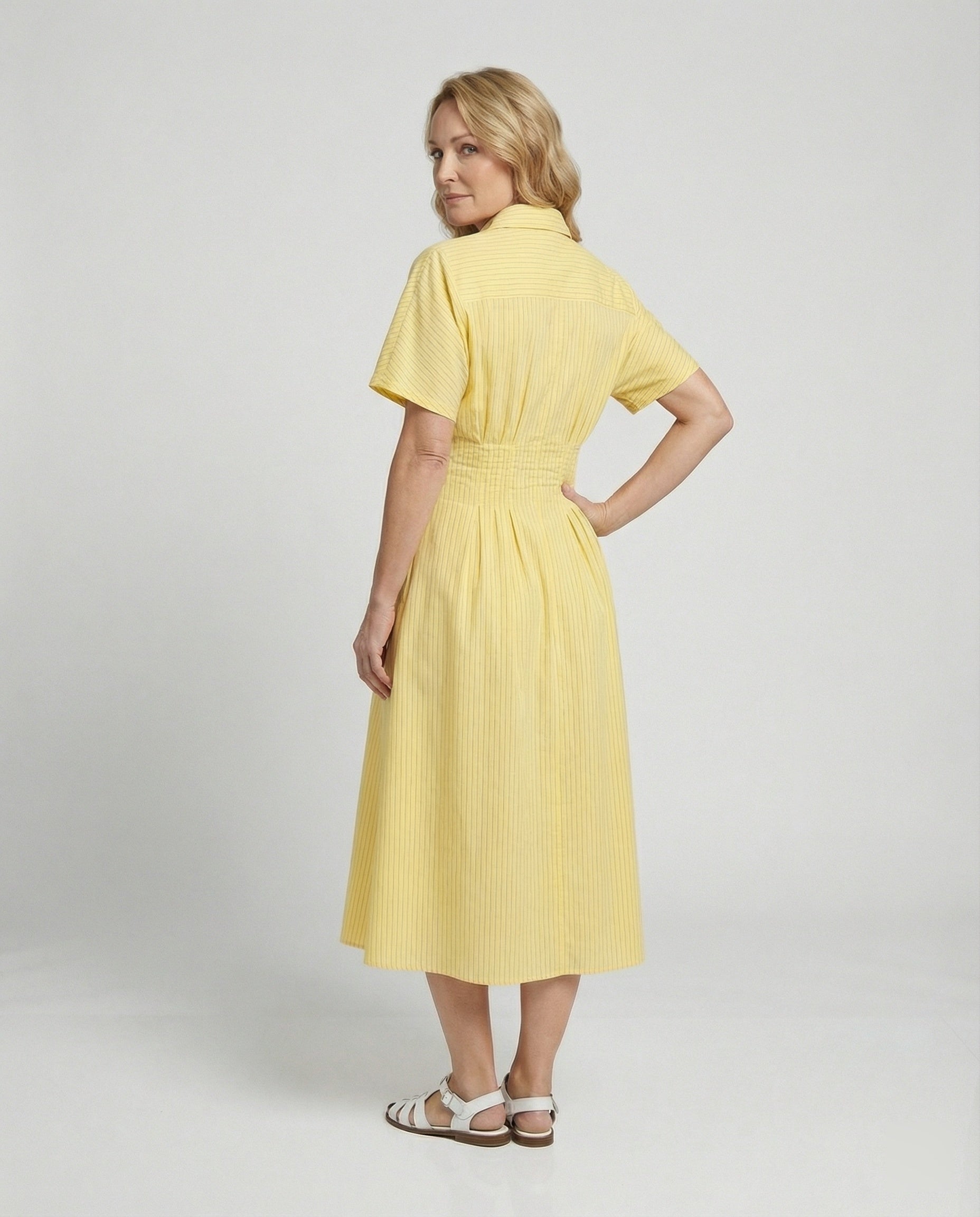 Women's Shirt Dress Midi with Pleats