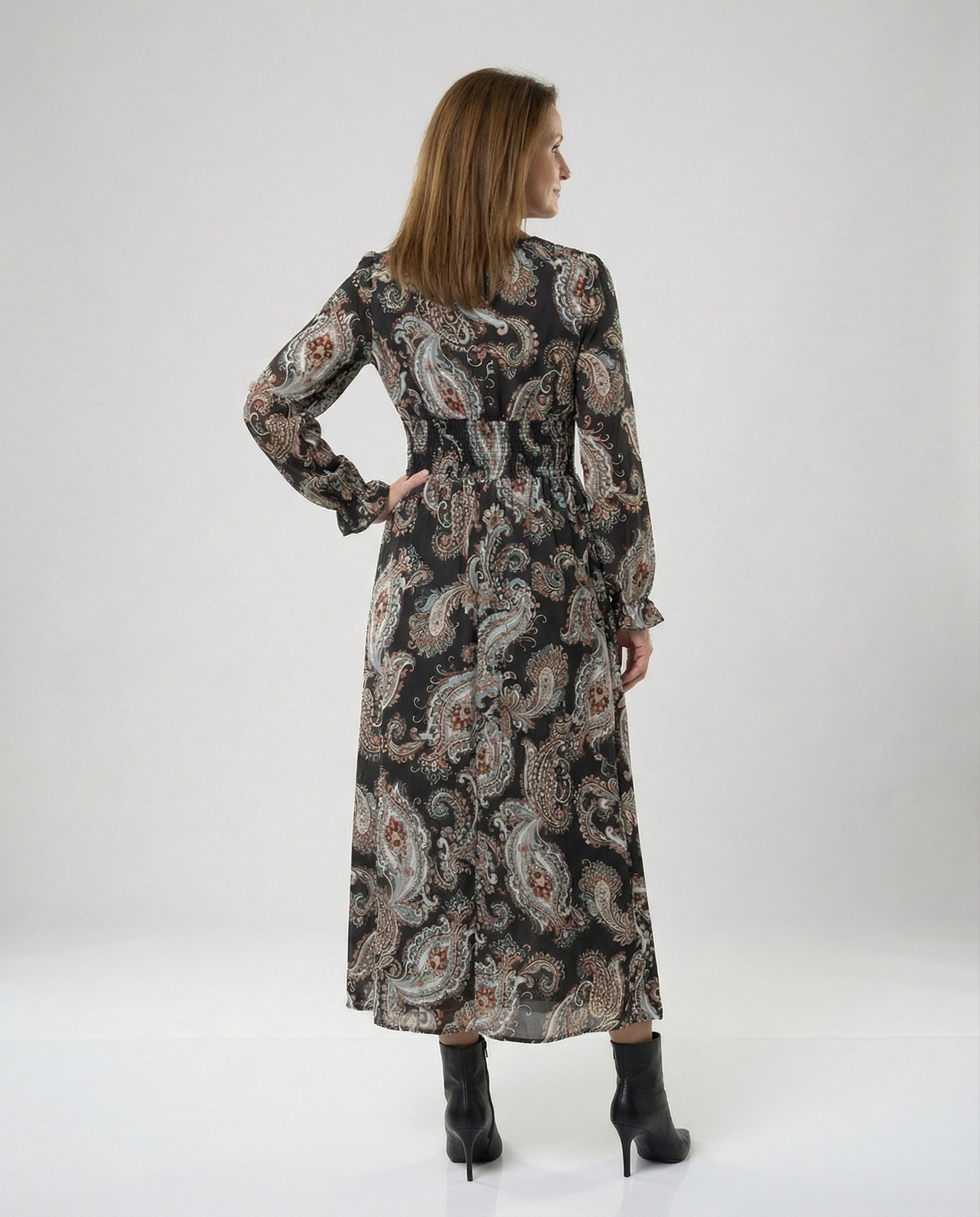 Ladies Maxi Dress Paisley with Leg Slit