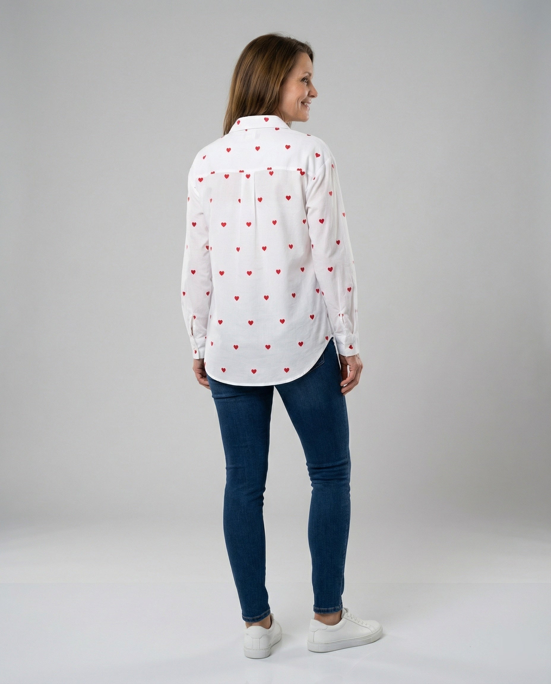 Women Shirt Blouse Heart Print