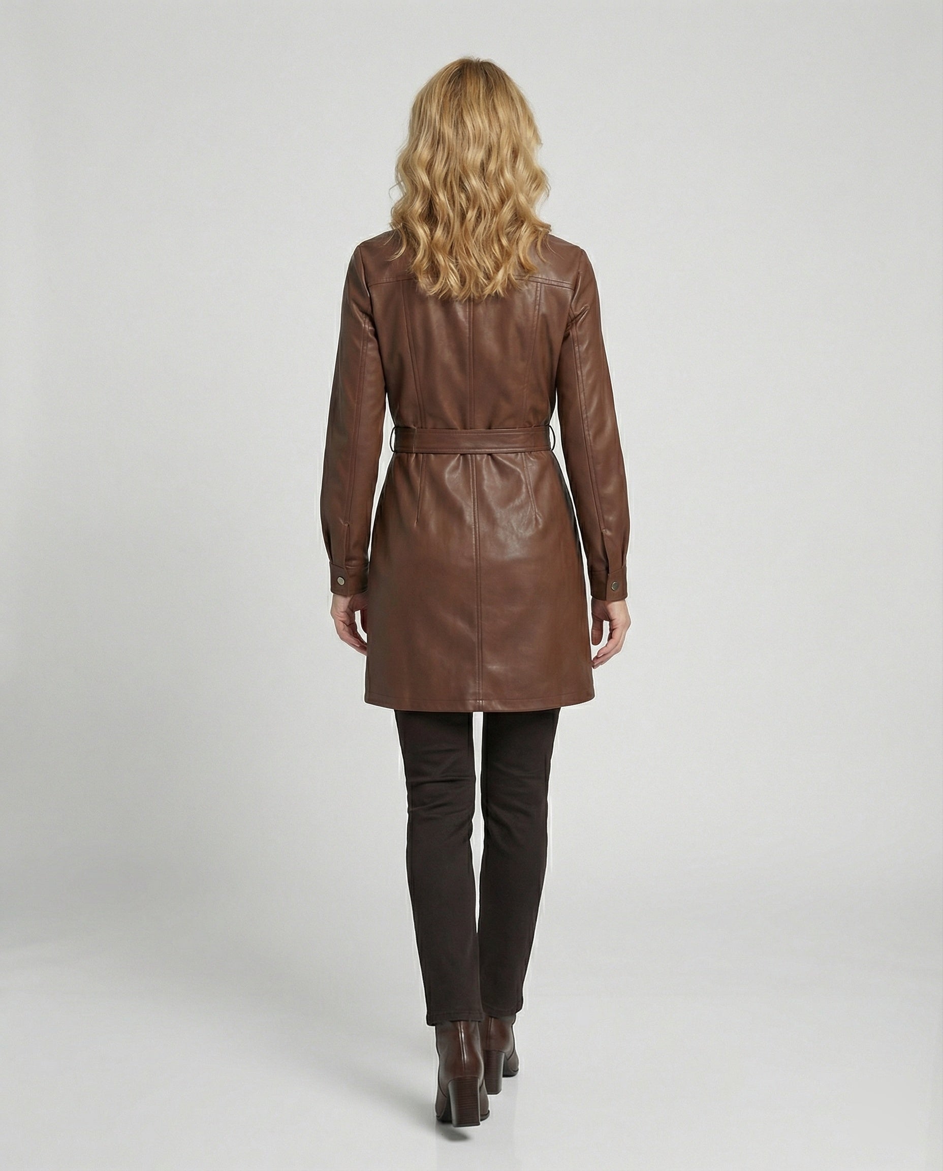 Women Casual Dress Faux Leather Shirt Dress