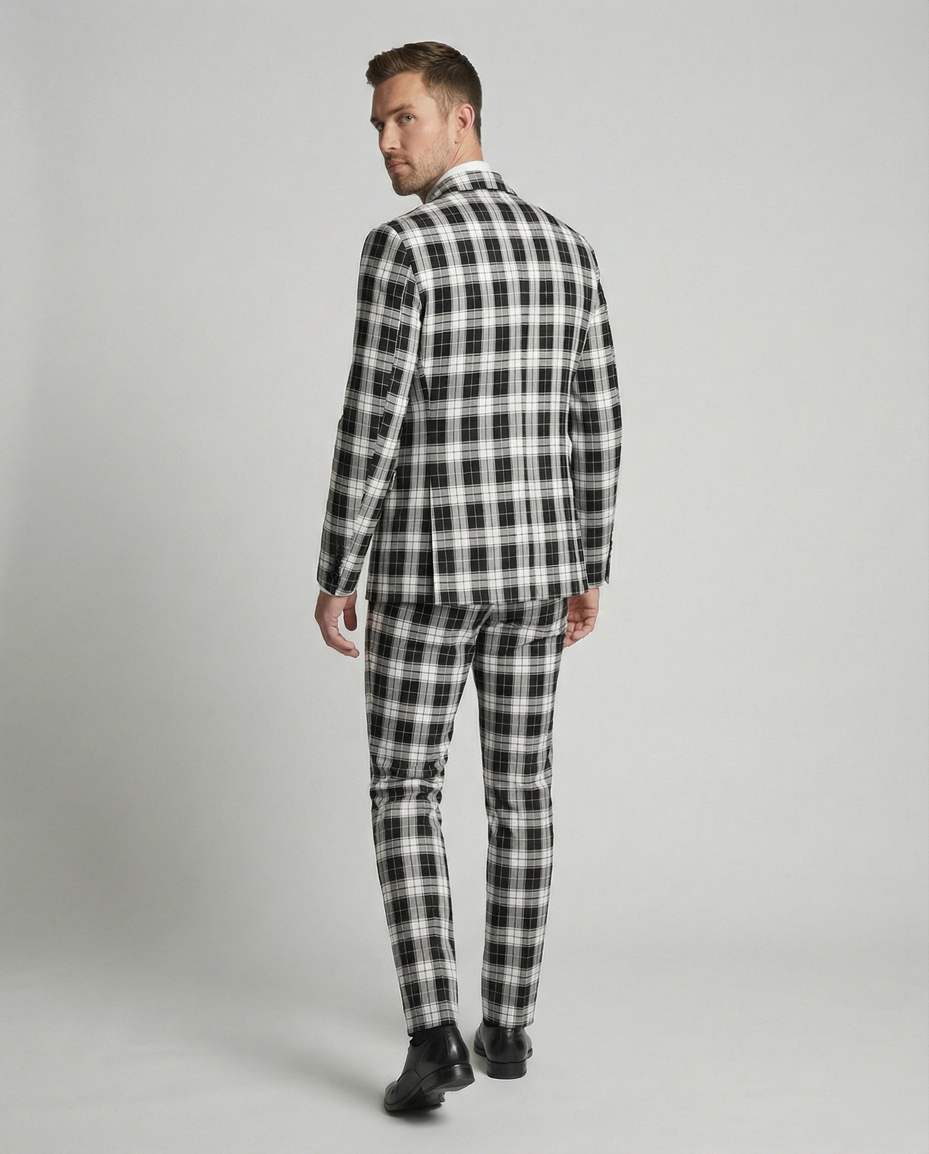 Men's Suit Set Checked Double-Breasted