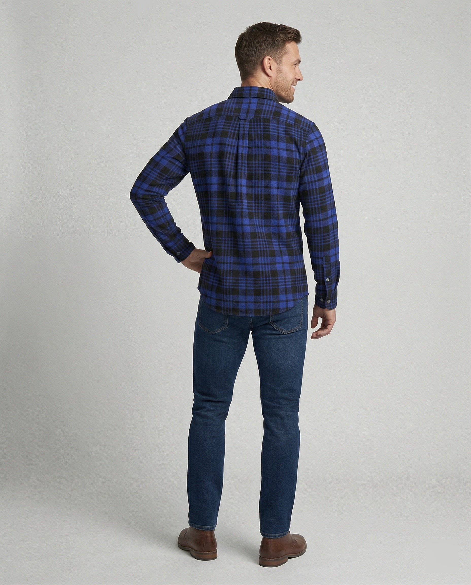 Men's Long Sleeve Shirt Checked with Kent Collar