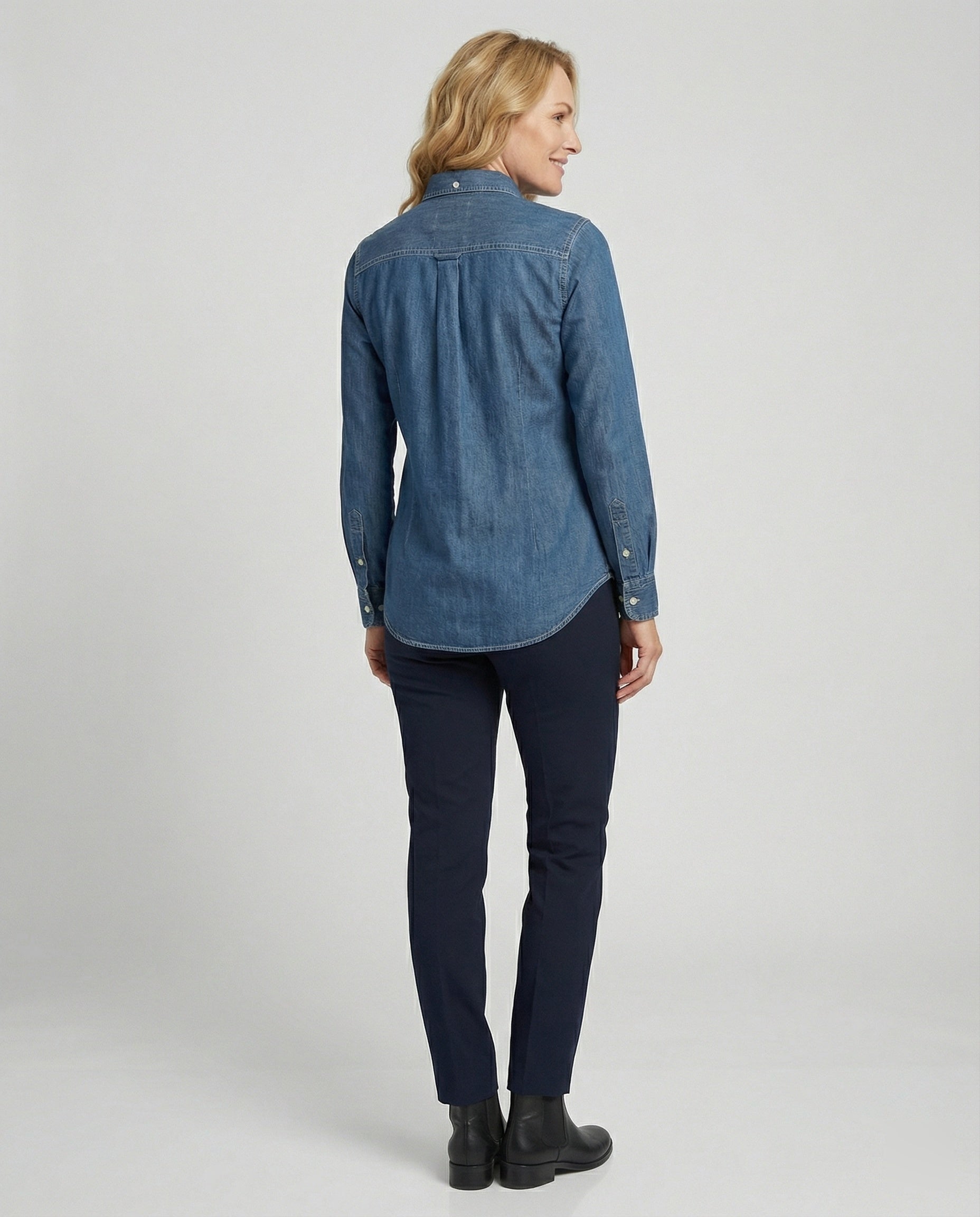 Women's Long Sleeve Shirt Denim Look