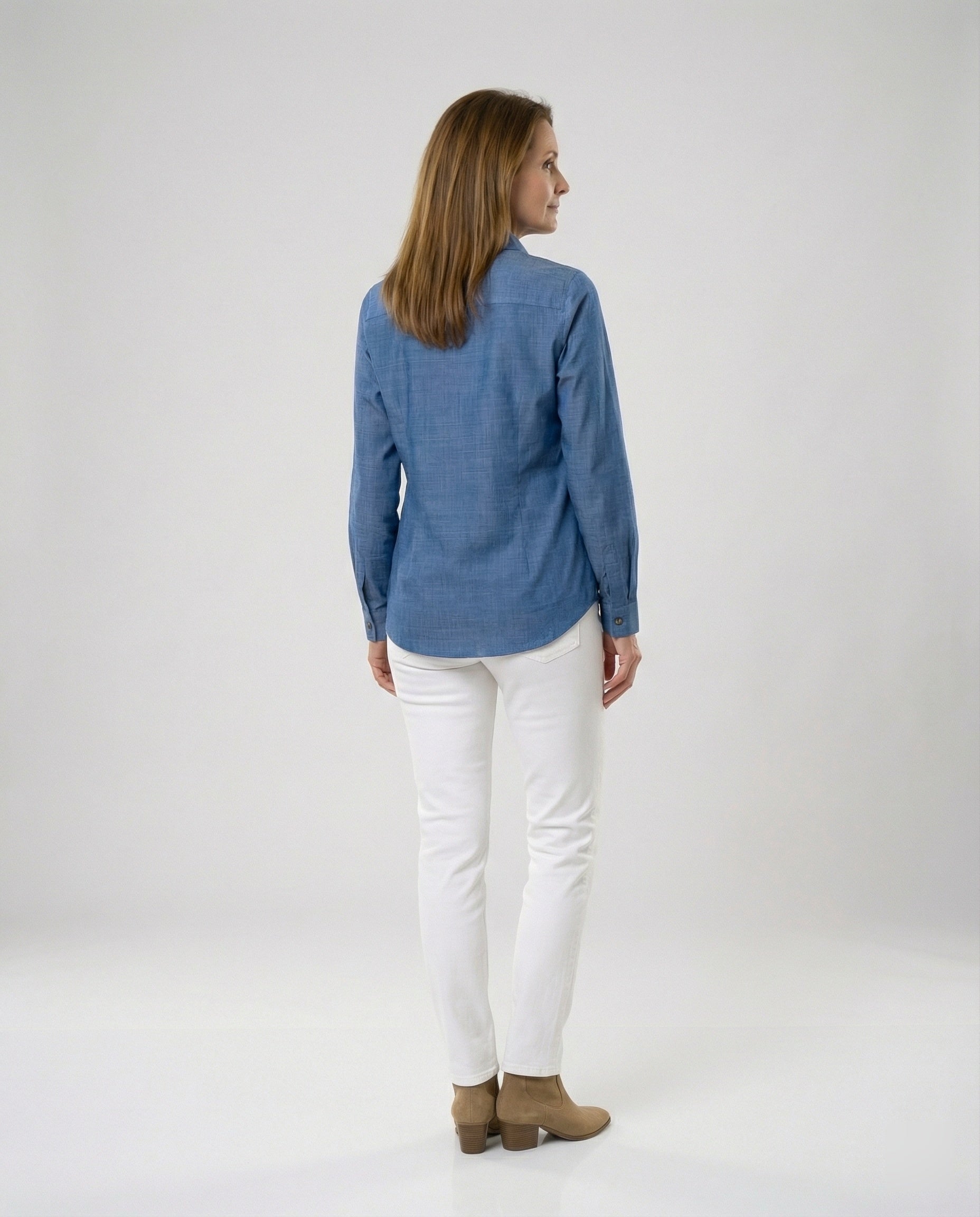Bicolored blouse shirt denim look women
