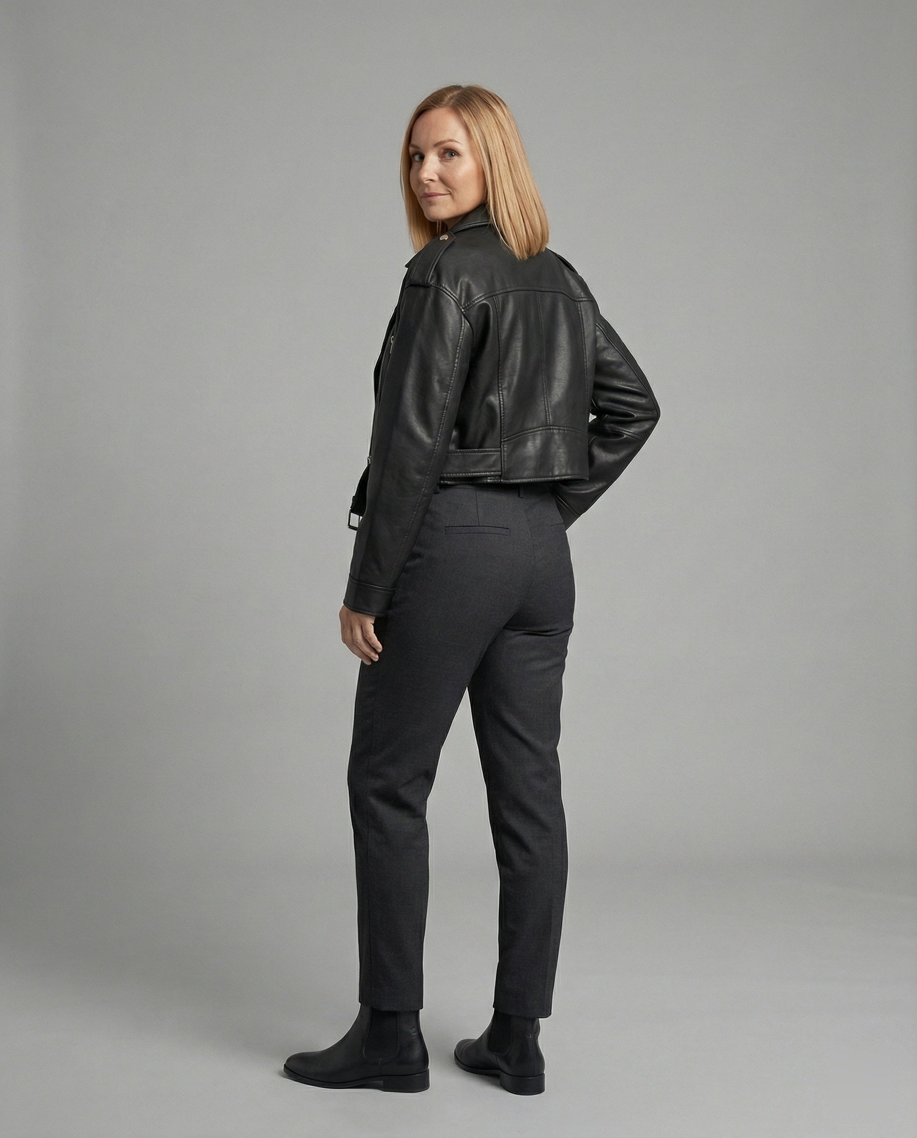 Women's Leather Jacket Black with Belt